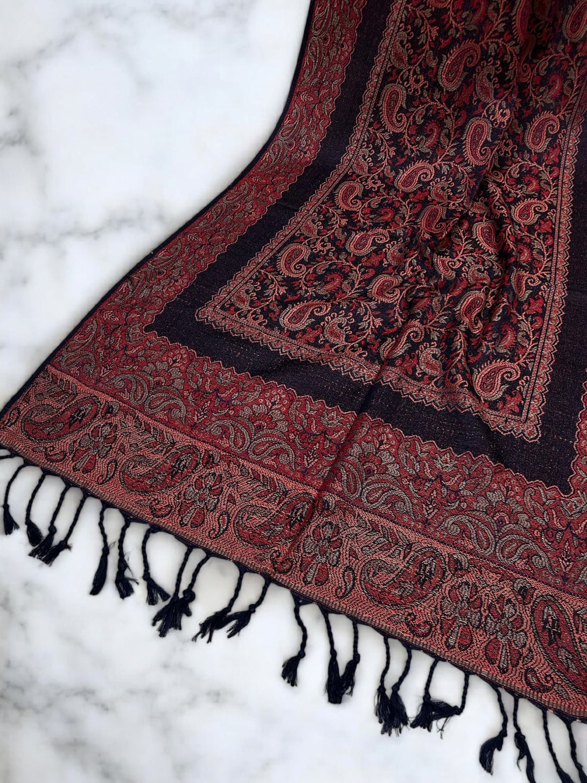 Black Peach Pink Little Paisleys Two-Tone Pashmina Hijab