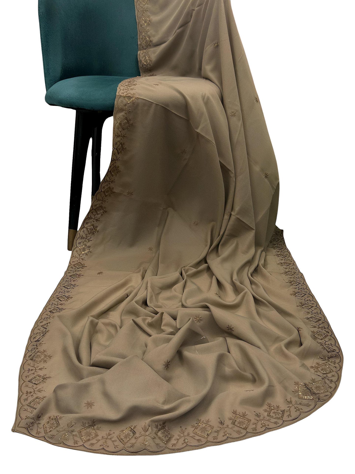 Tan Brown Bridal Embroidered Border Shaal