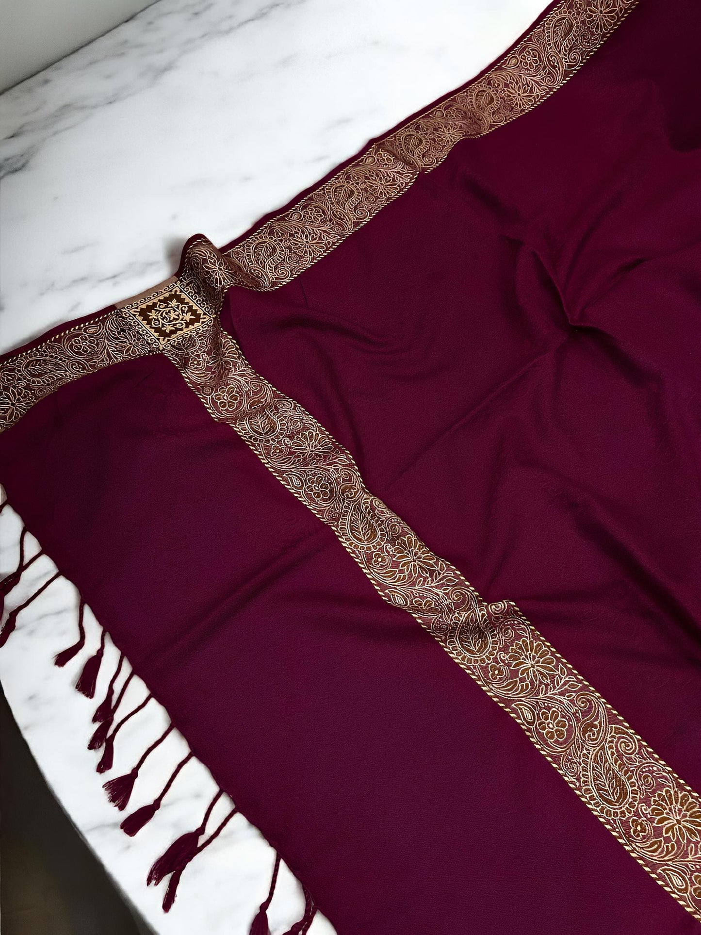 Mulberry Gold Embossed Patchwork Border Shawl