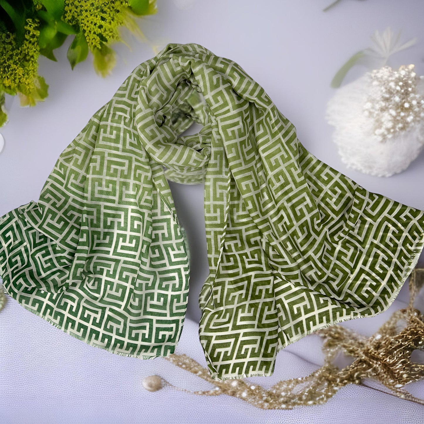 Green Maze Printed Lawn Hijab