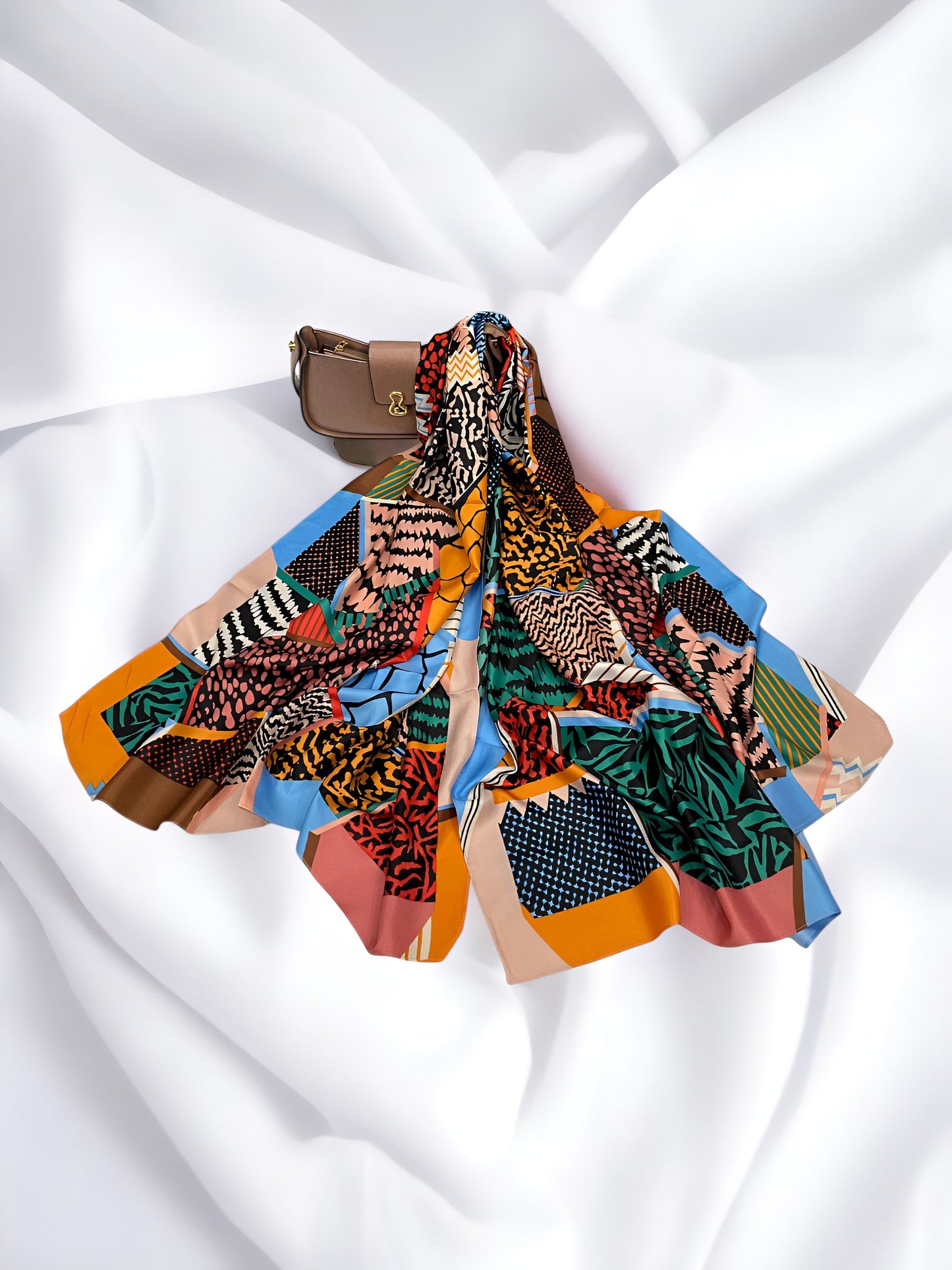 Large Satin Silk Scarf - Vivid Tribal