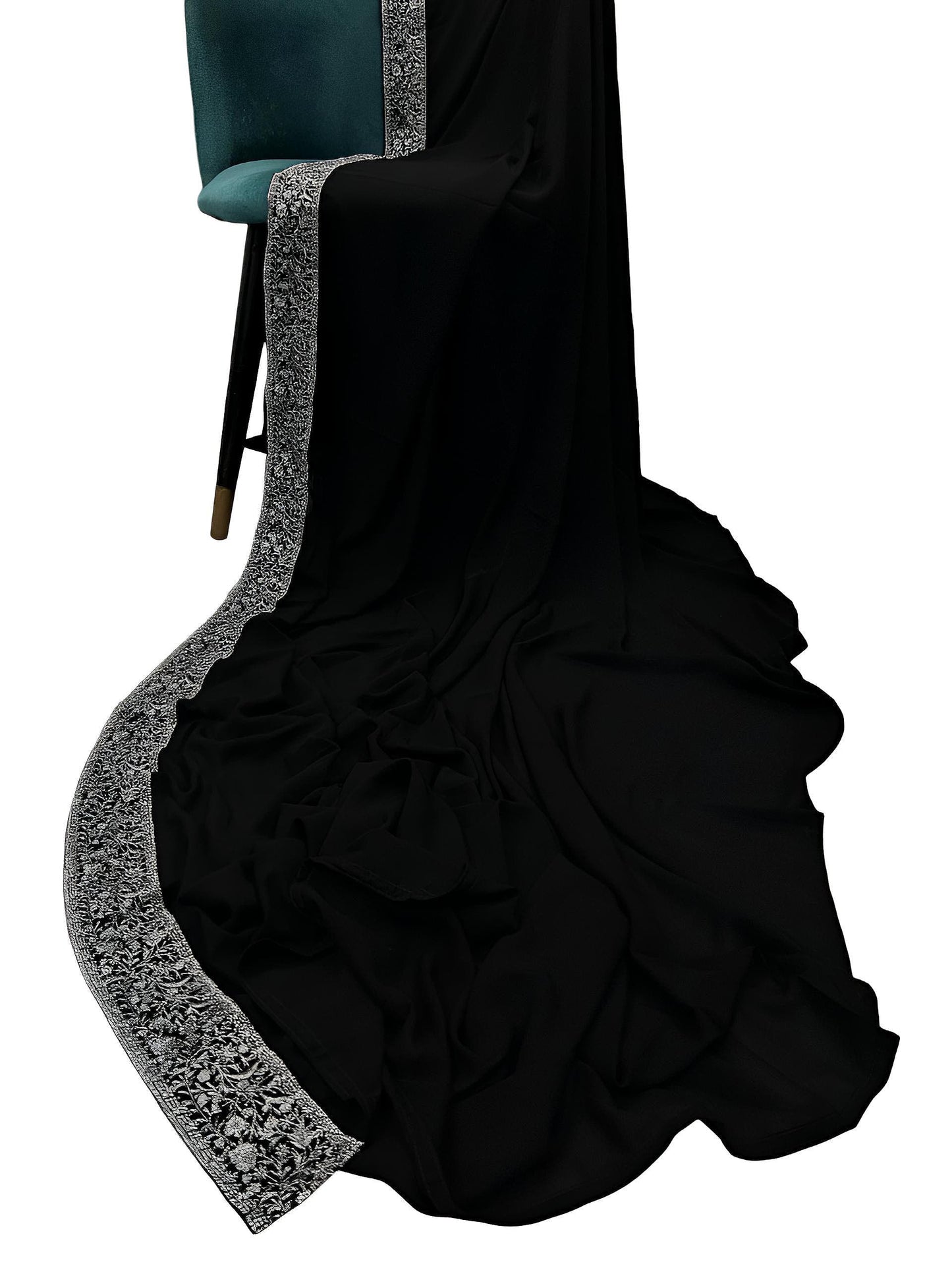 Luxury Black Silver Royal Border Korean Shaal