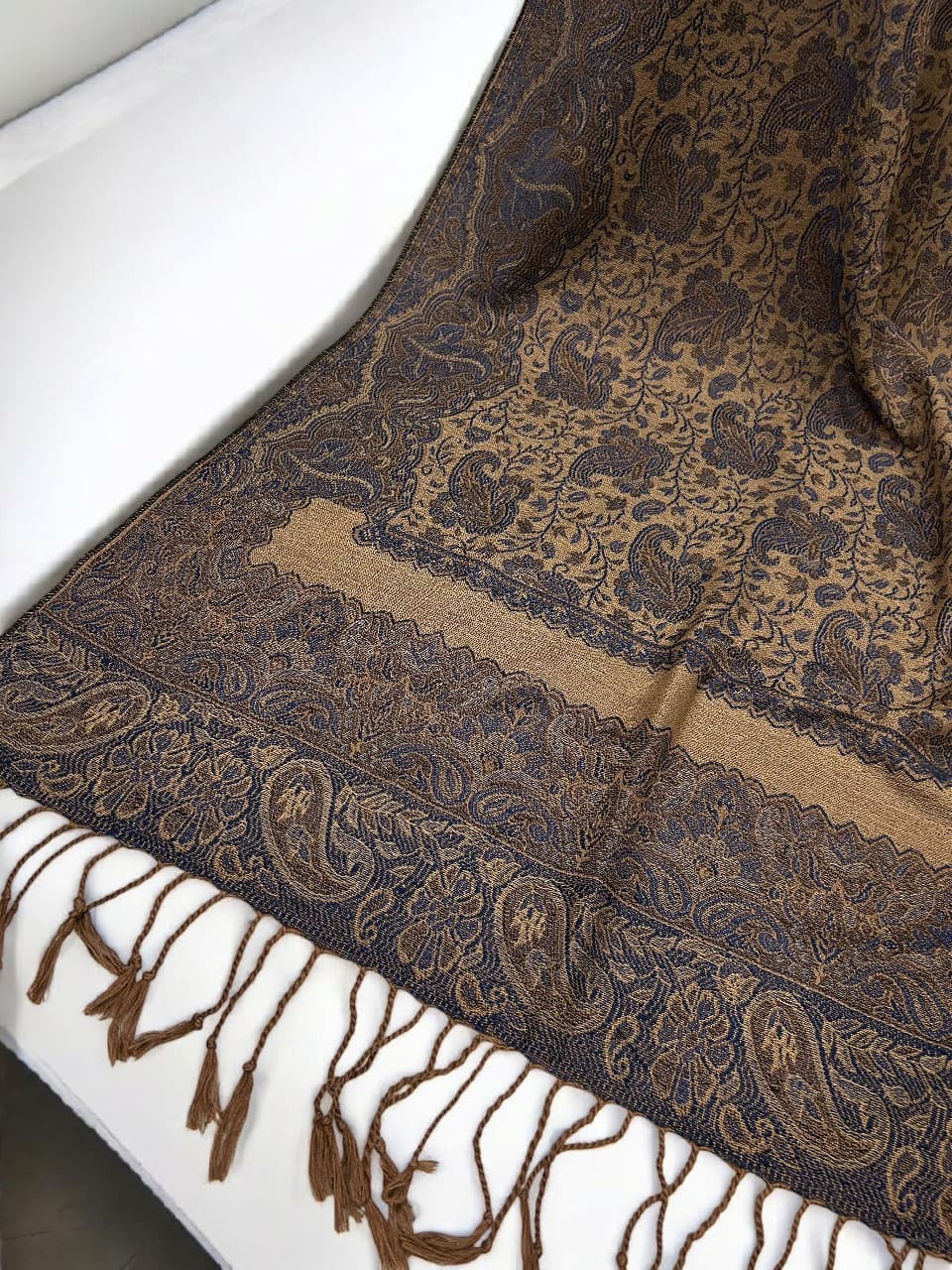 Beige Dark Purple two-tone Paisley Pashmina Hijab