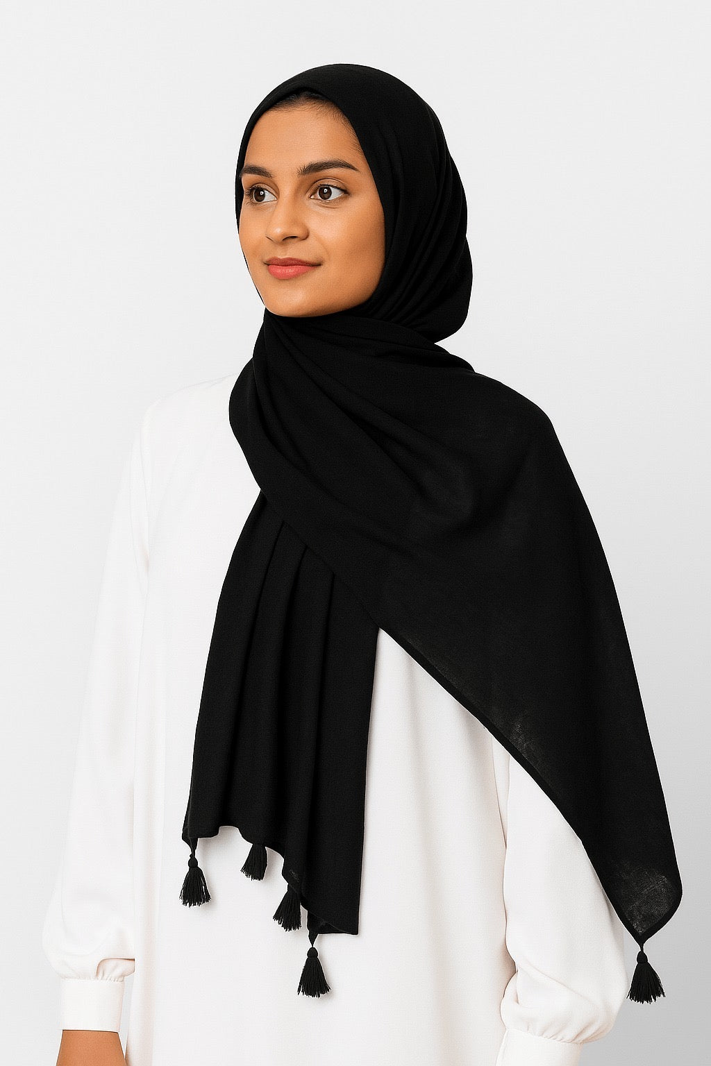 Black - Lawn Tassel Hijab
