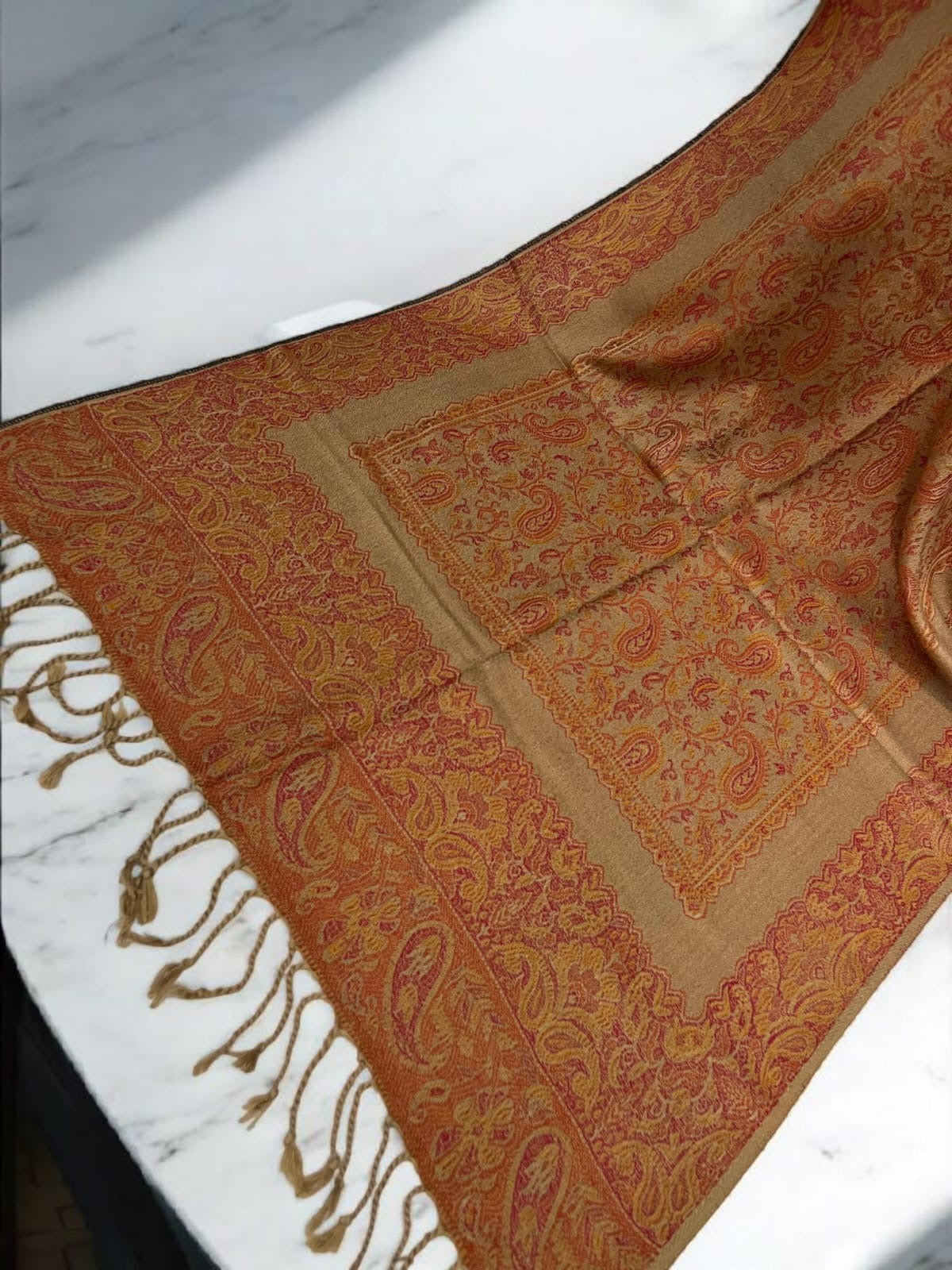 Carrot Orange Beige Two-tone Paisley Pashmina Hijab