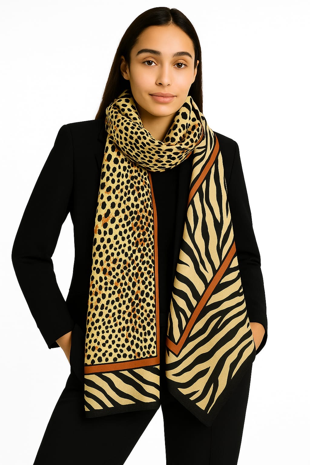 Printed Viscose Wool Hijab - Beige Brown Cheetah