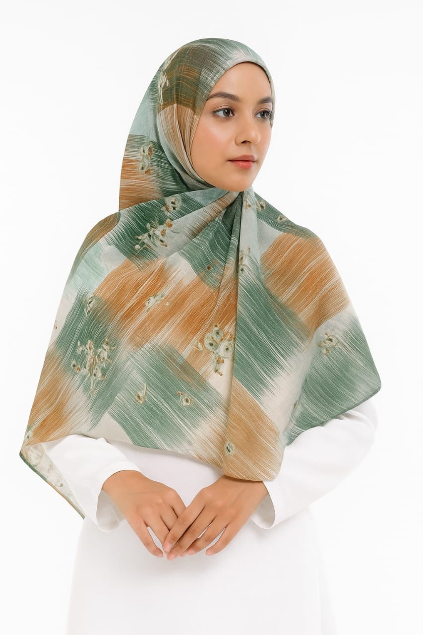 Bronze Green Sketches Patterned Printed Modal Hijab