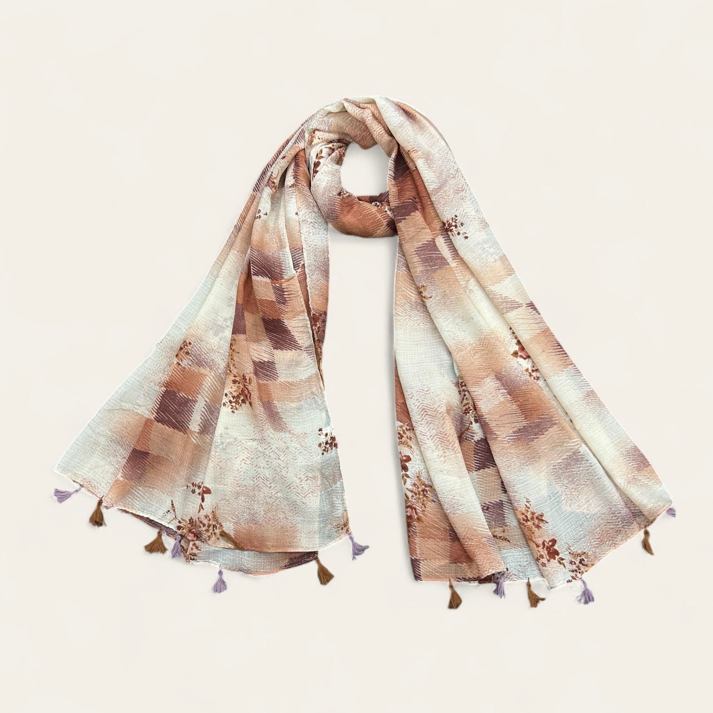 White Brown Sketches Floral Printed Modal Hijab