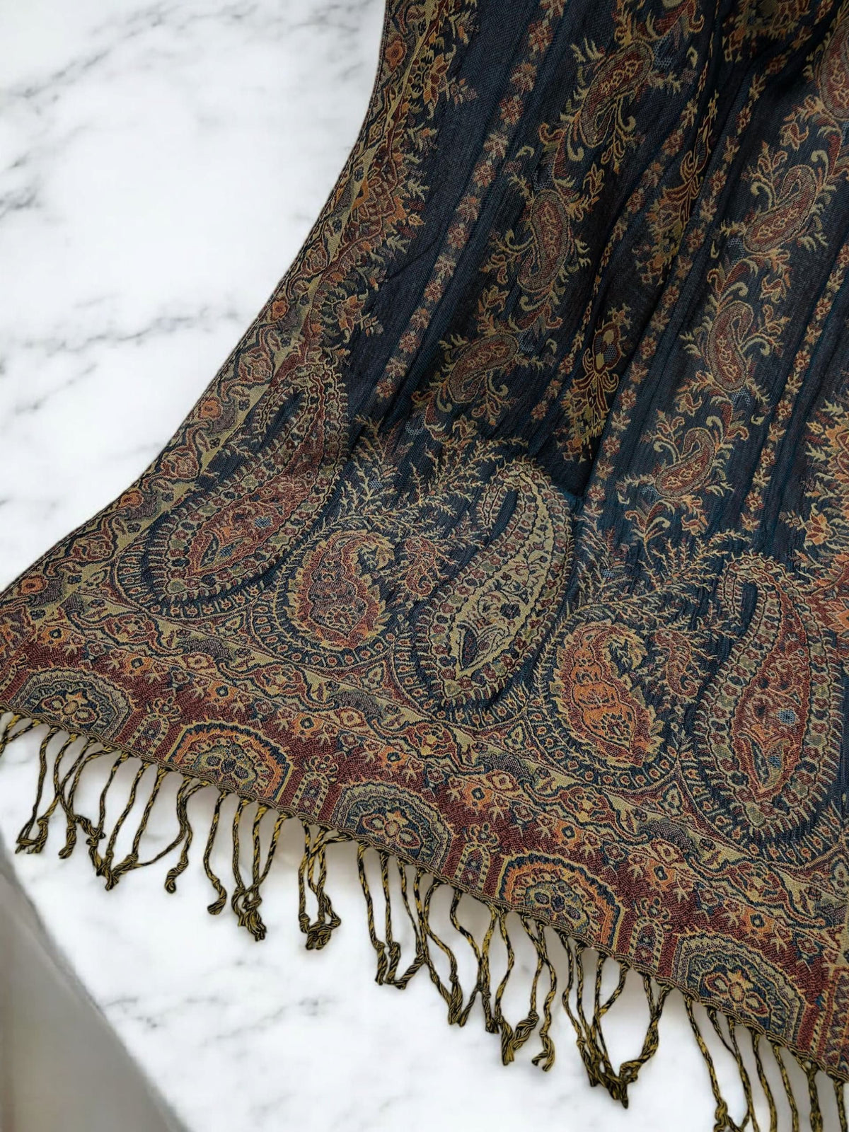 Teal Rust Paisley Two-Tone Pashmina Hijab