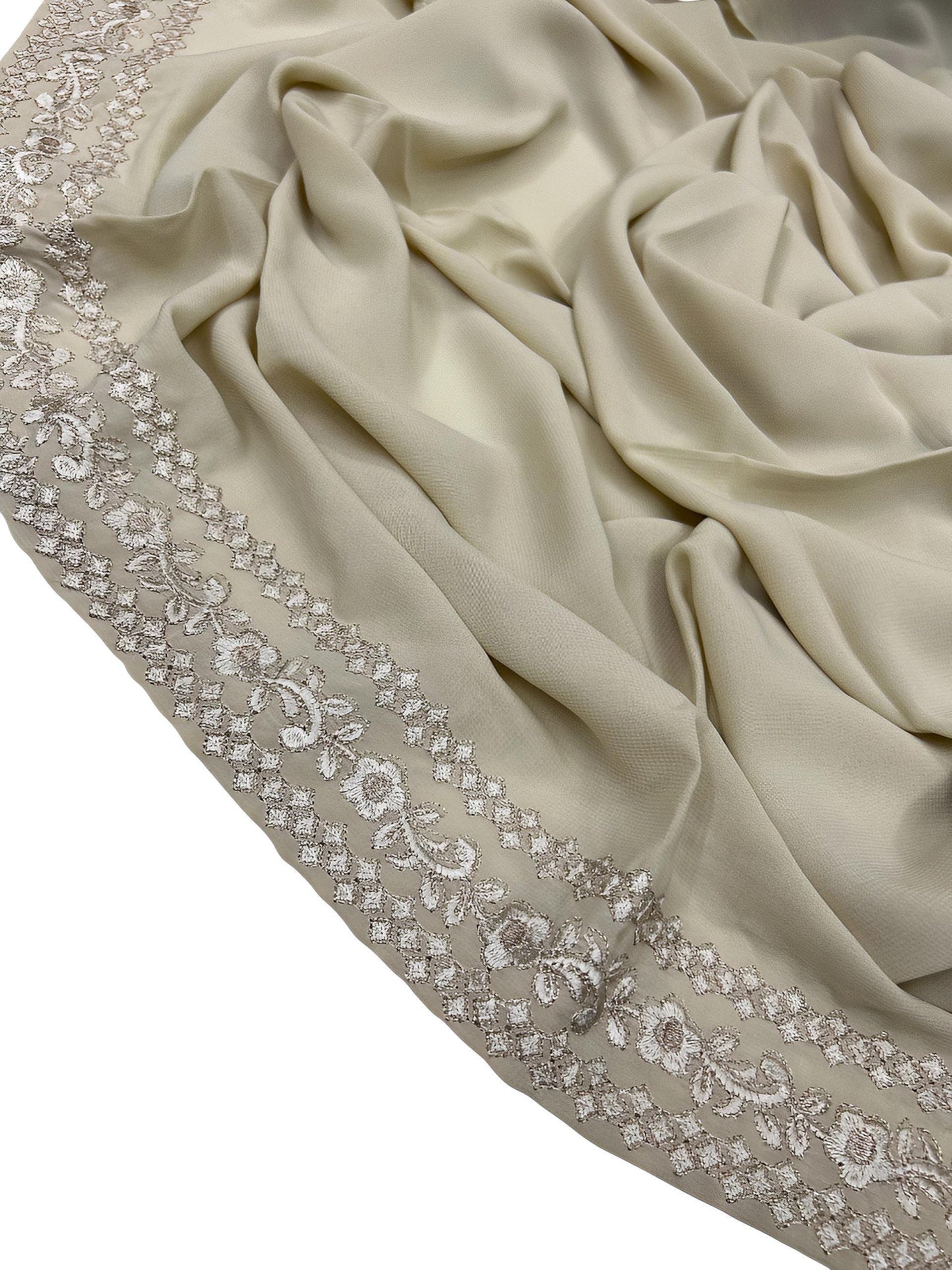 Luxury Almond Brown Floral Double Border Korean Shaal