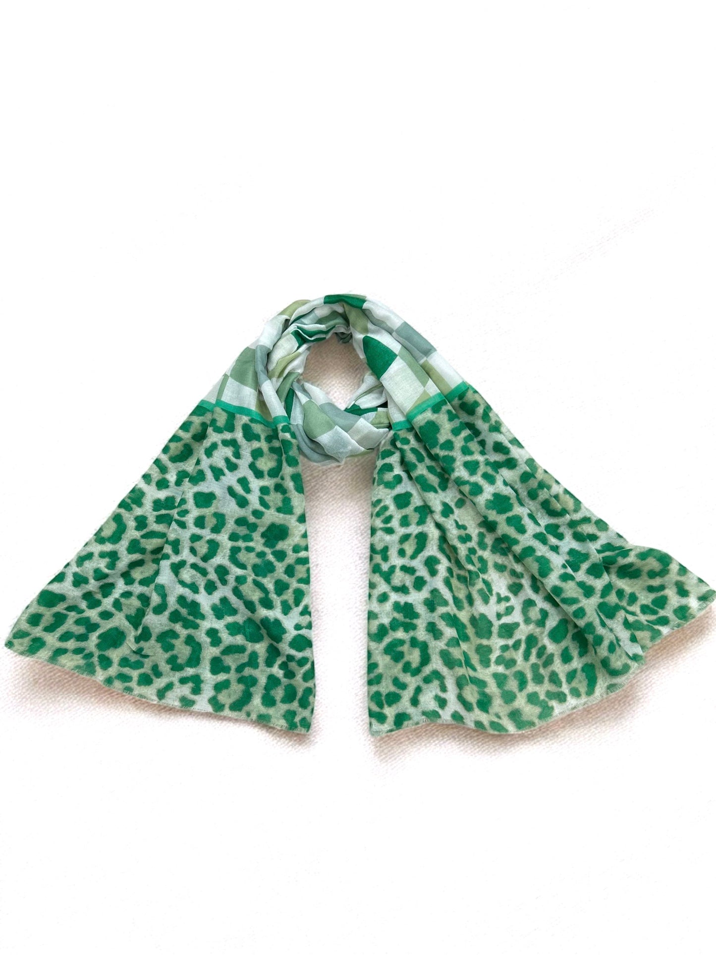 Green Leopard Squares Printed Modal Hijab