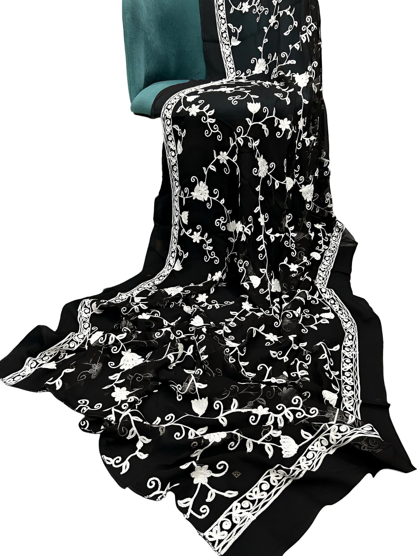 Black & White Garden Embroidered Chiffon Dupatta