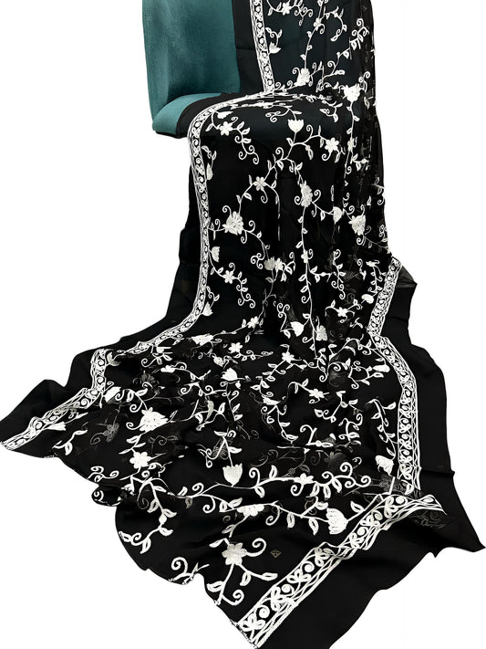 Black & White Garden Embroidered Chiffon Dupatta