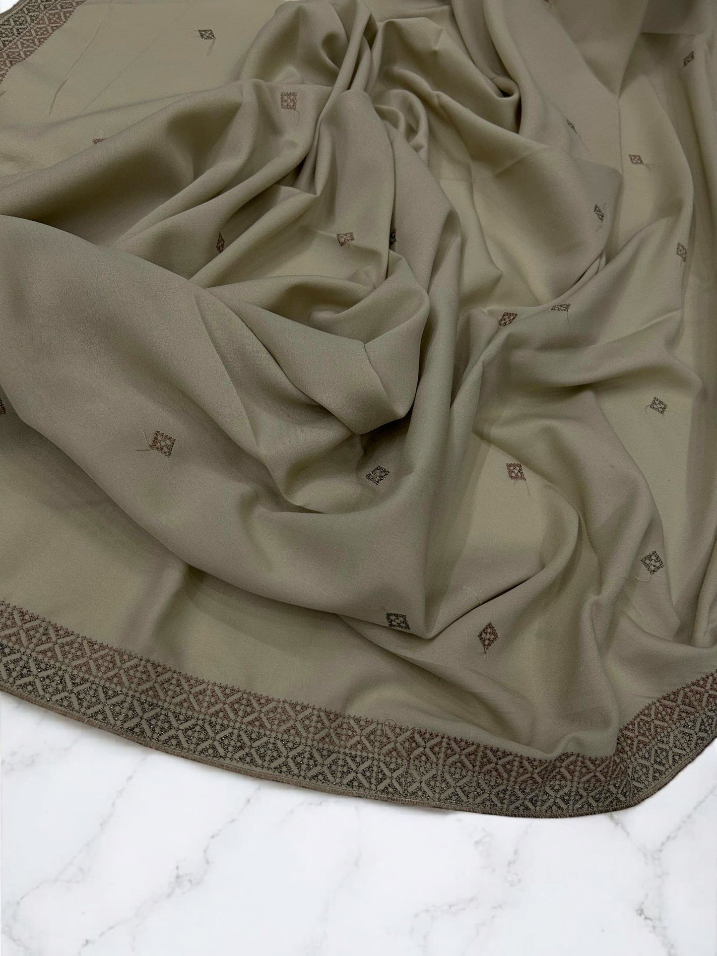 Creamy Latte Double Border Embroidered Shaal
