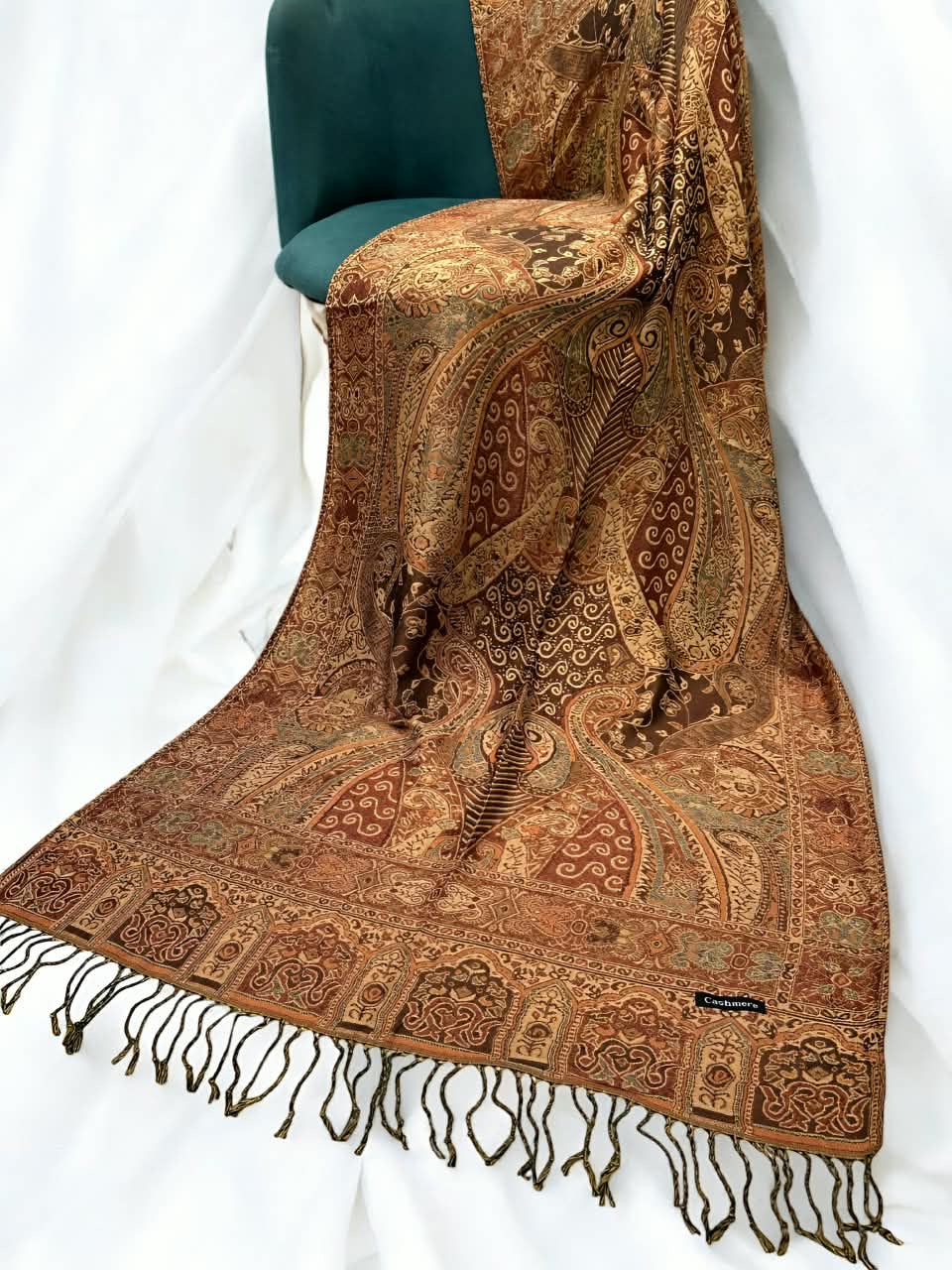 Yellow Maroon Brown Persian Paisley Dual-Tone Pashmina Hijab