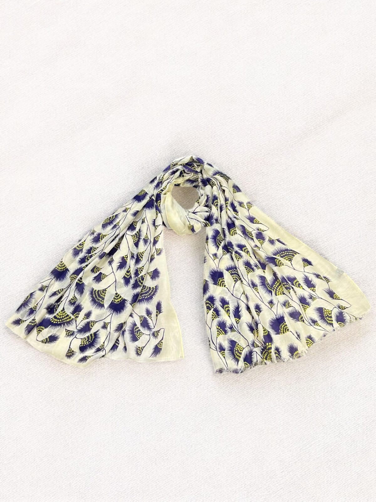 Creamy Purple Flowers Printed Modal Hijab