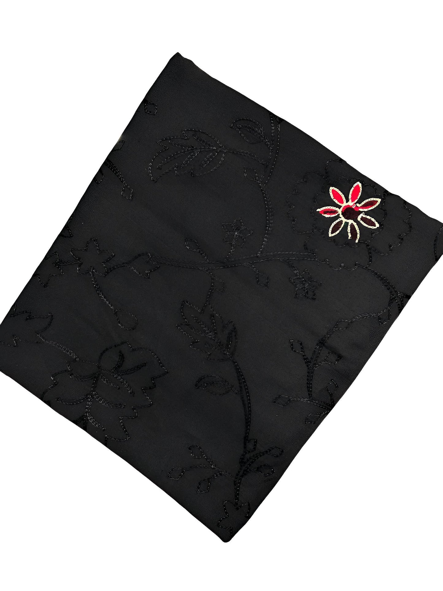Black Multi Floral Embroidered Lawn Dupatta