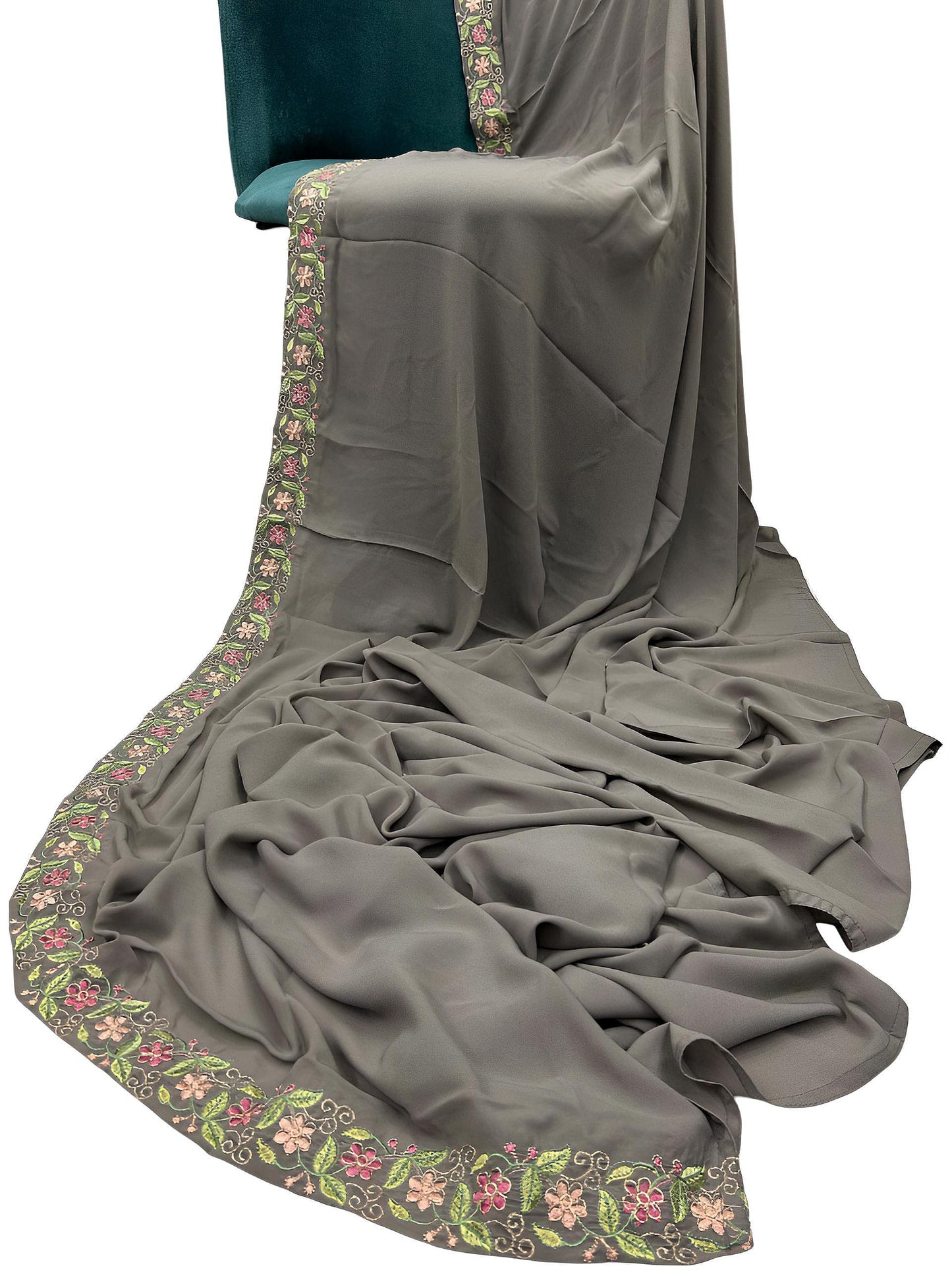 Luxury Gray Floral Border Korean Shaal