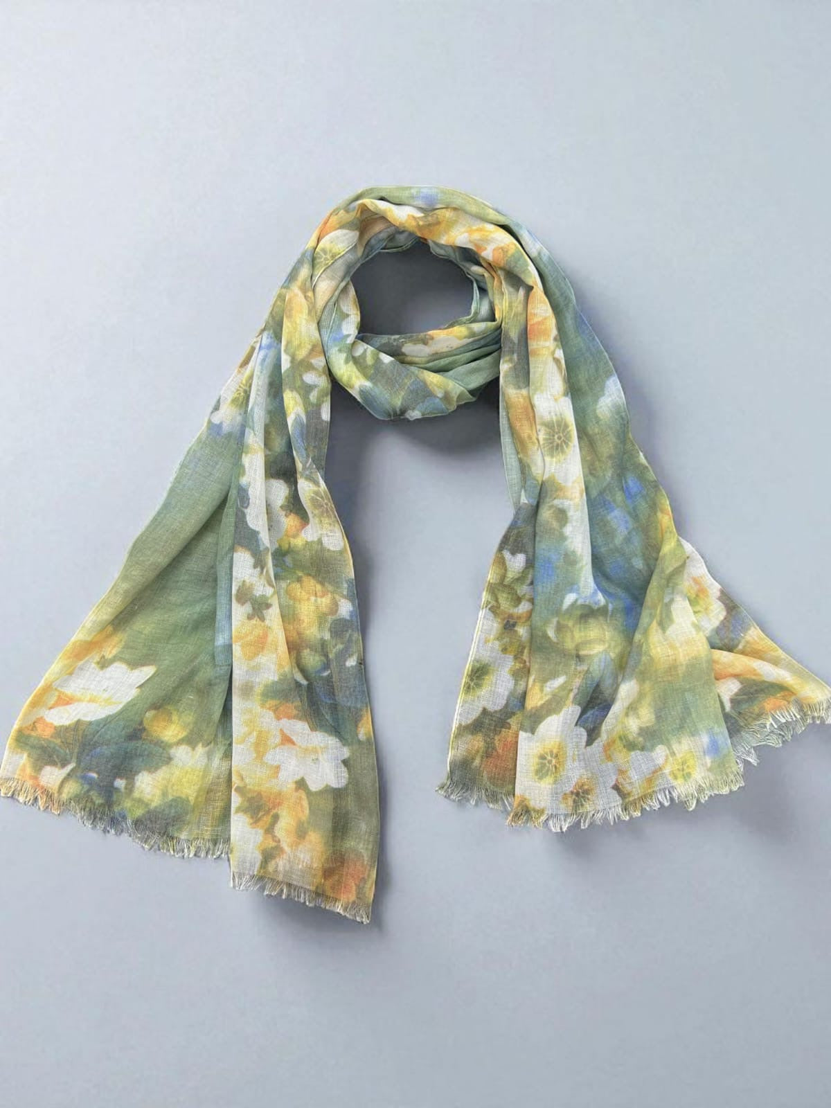 Yellow Green Ombre Floral Printed Lawn Hijab