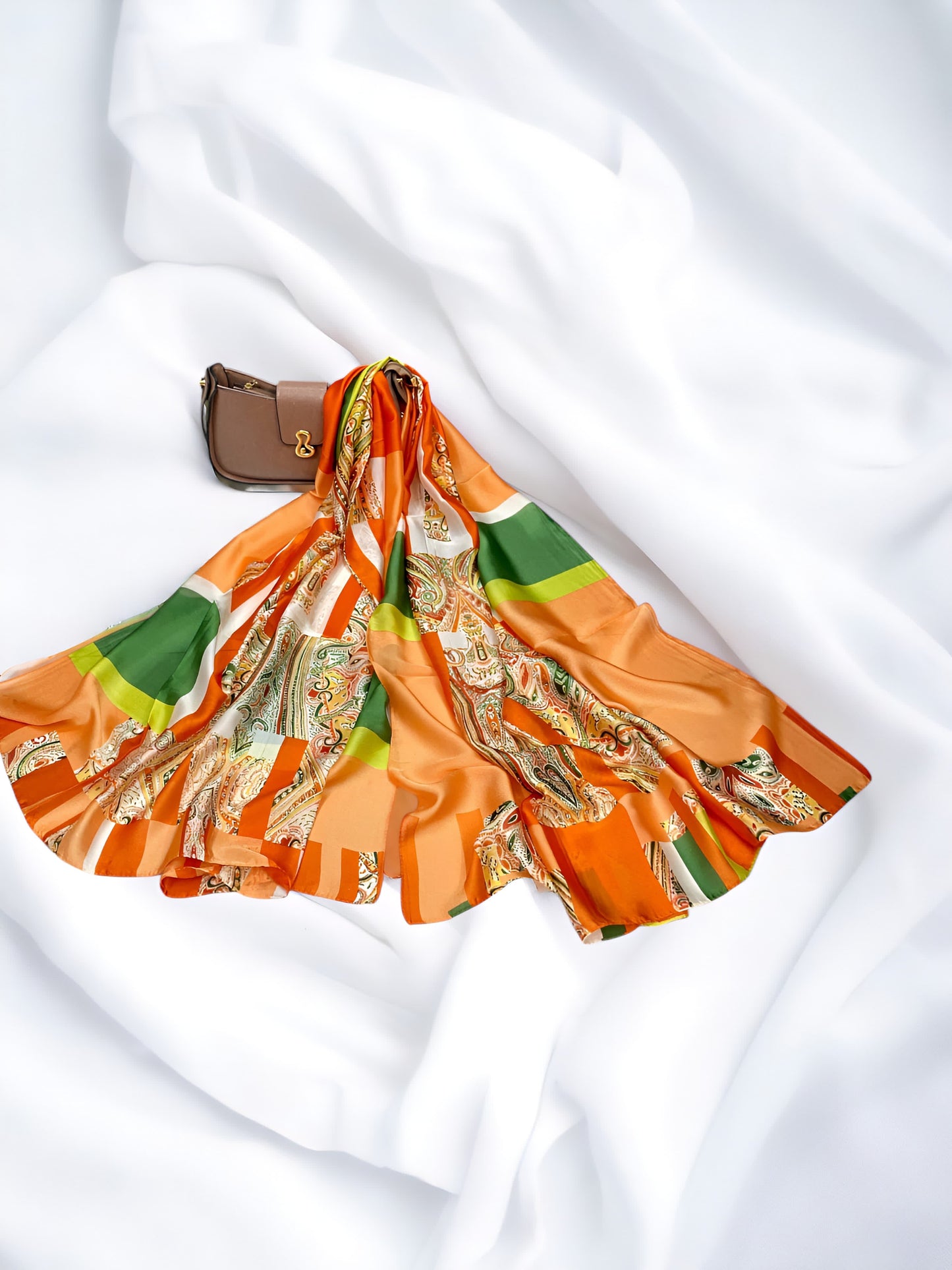 Large Satin Silk Scarf - Squash Floral