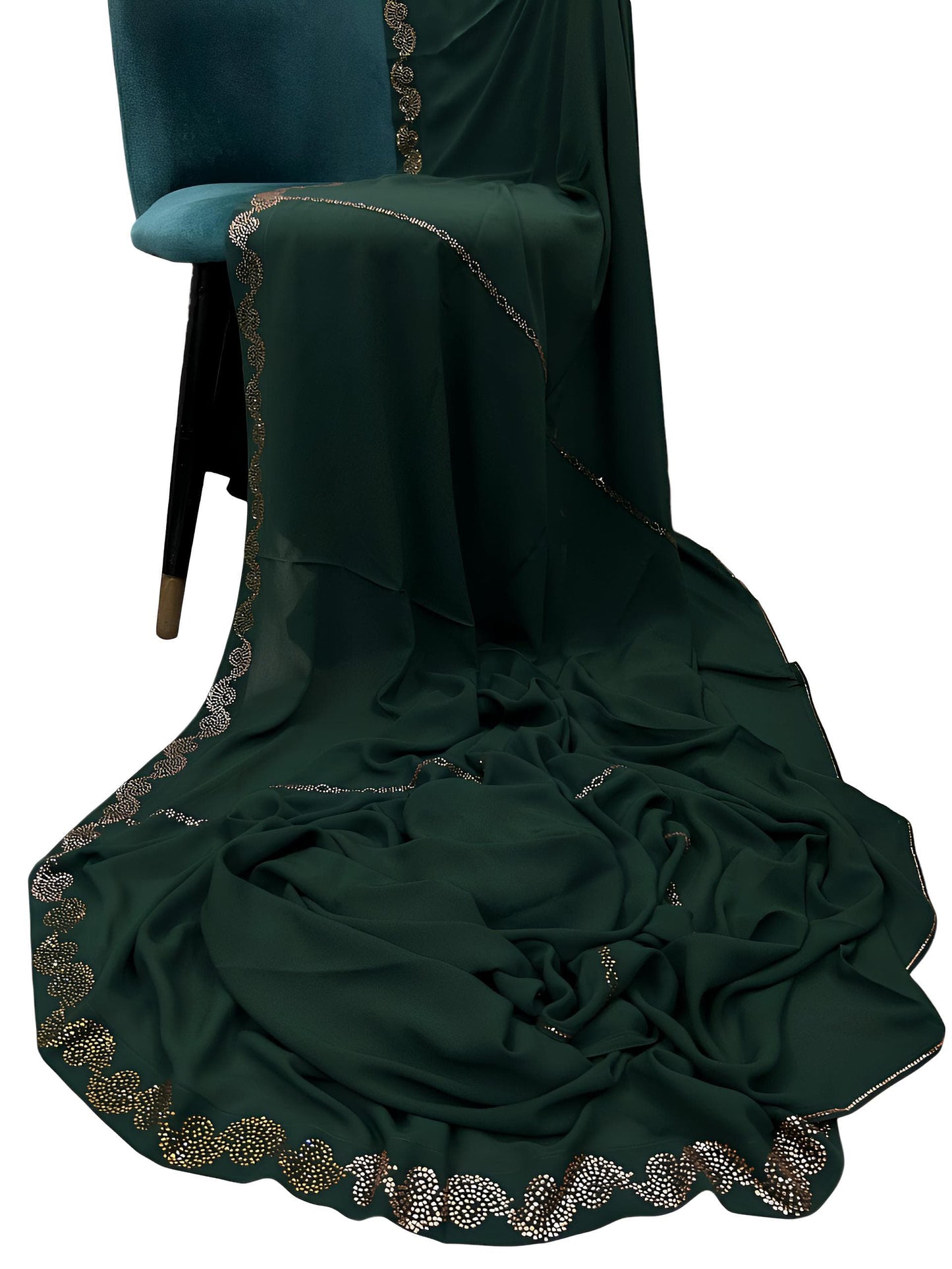 Luxury Forest Green Gold Border Korean Shaal