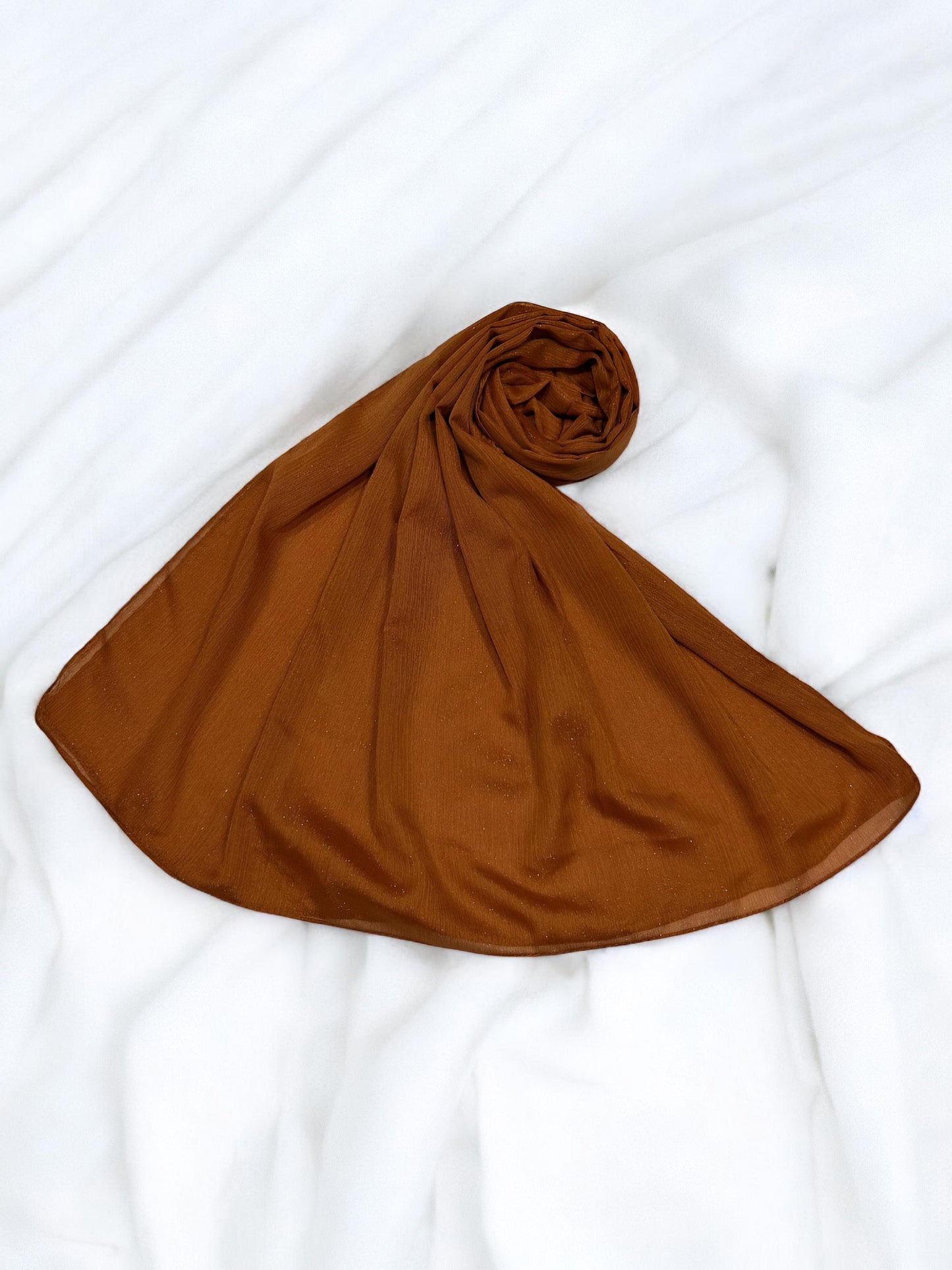 Orange Brown - Crinkle Shimmer Chiffon Wedding Party Occasion Hijab Scarf