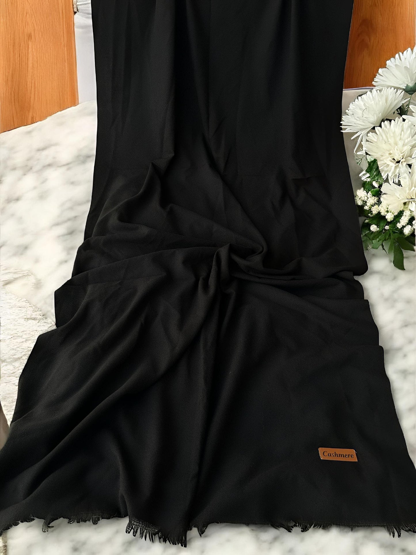 Plain Cashmere Hijab Scarf - Jet Black