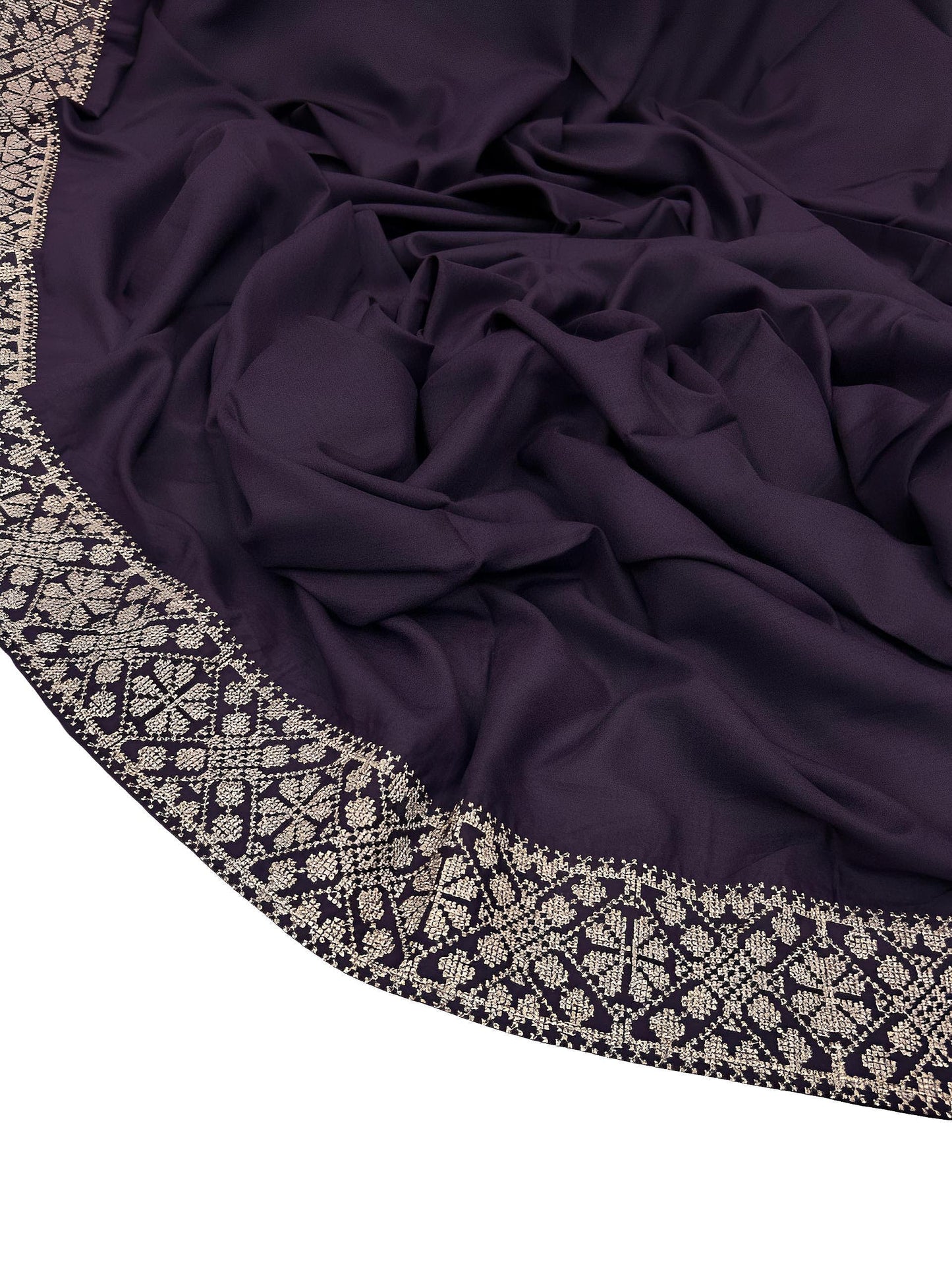 Deep Purple Sparkle Embroidered Border Shaal