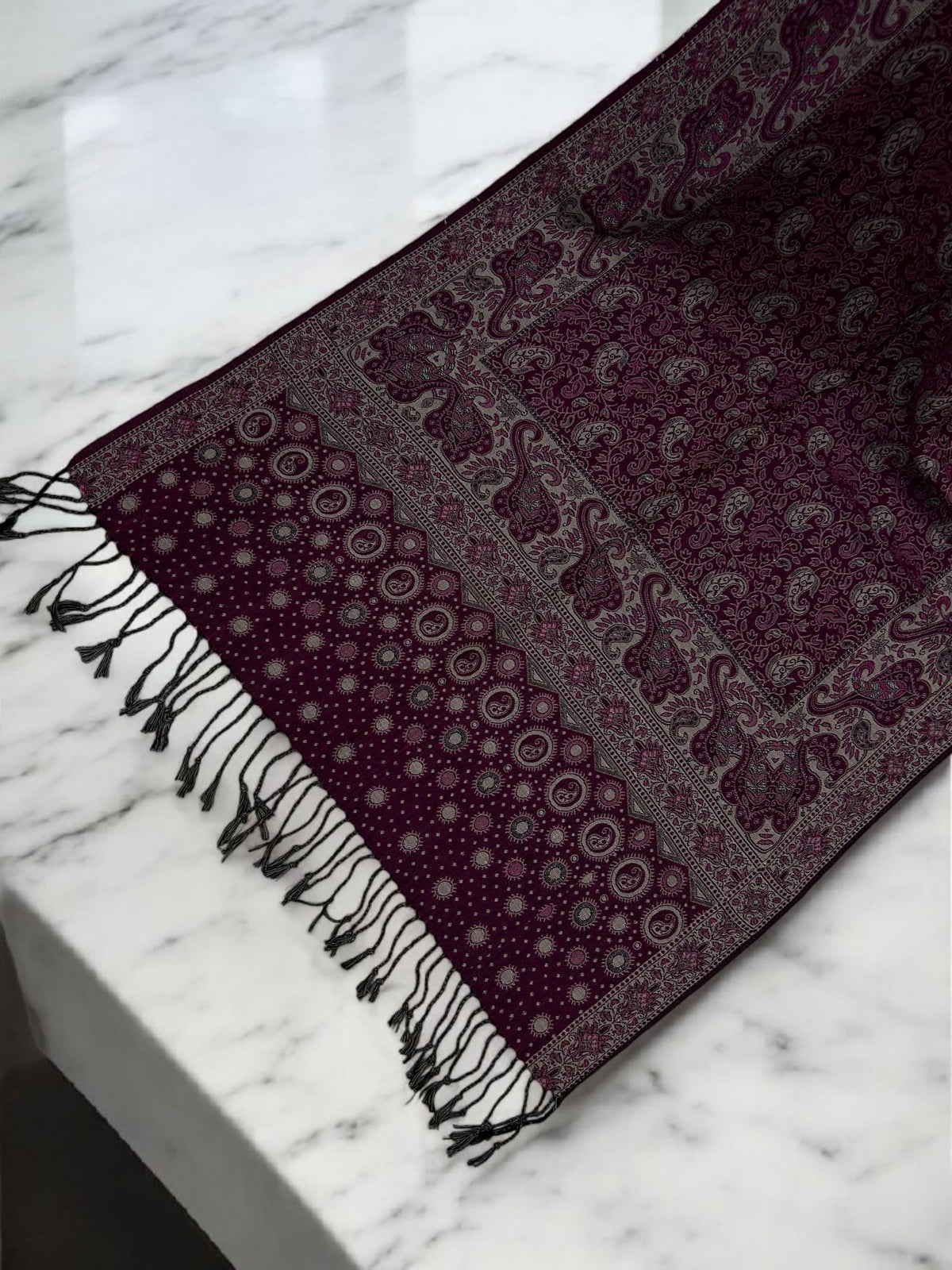 Magenta Fawn Dotted Two-tone Paisley Pashmina Hijab