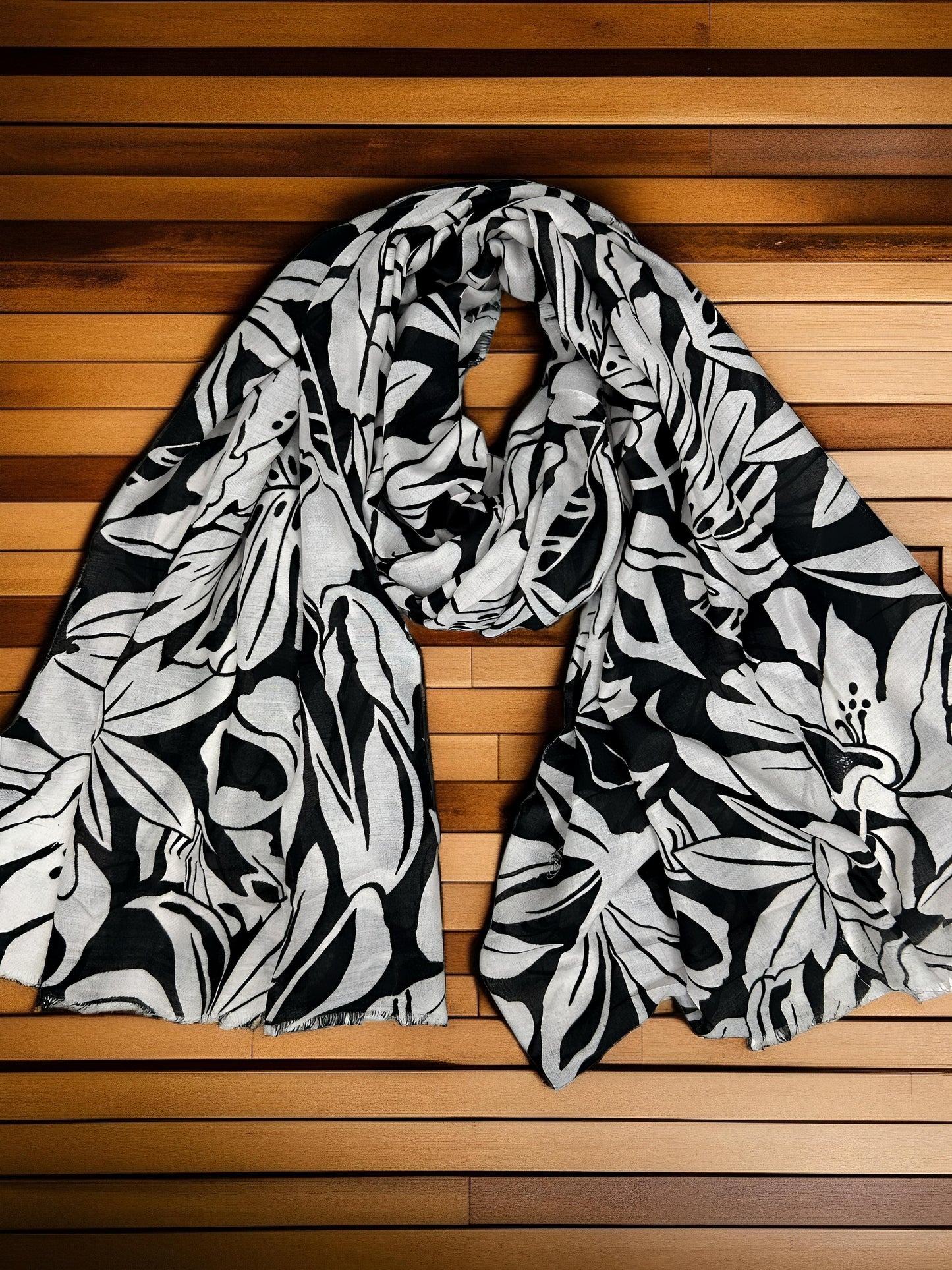 Black White Lilies Floral Printed Lawn Hijab