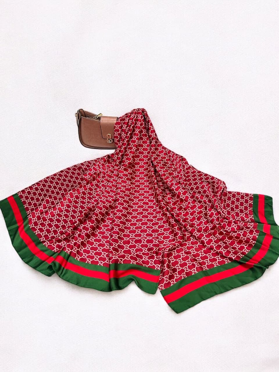 Large Satin Silk Scarf - Maroon Red Gucci