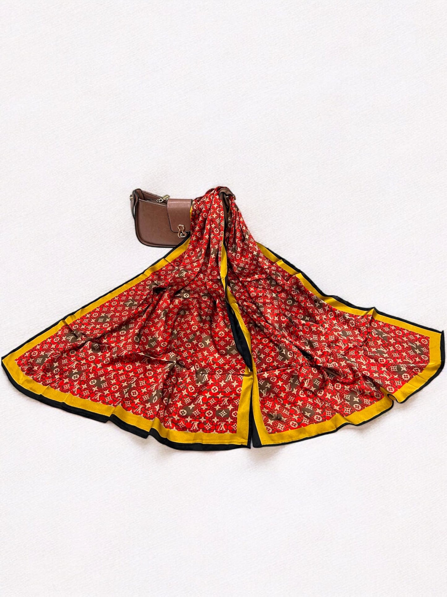 Satin Silk Scarf - Red Yellow Border LV