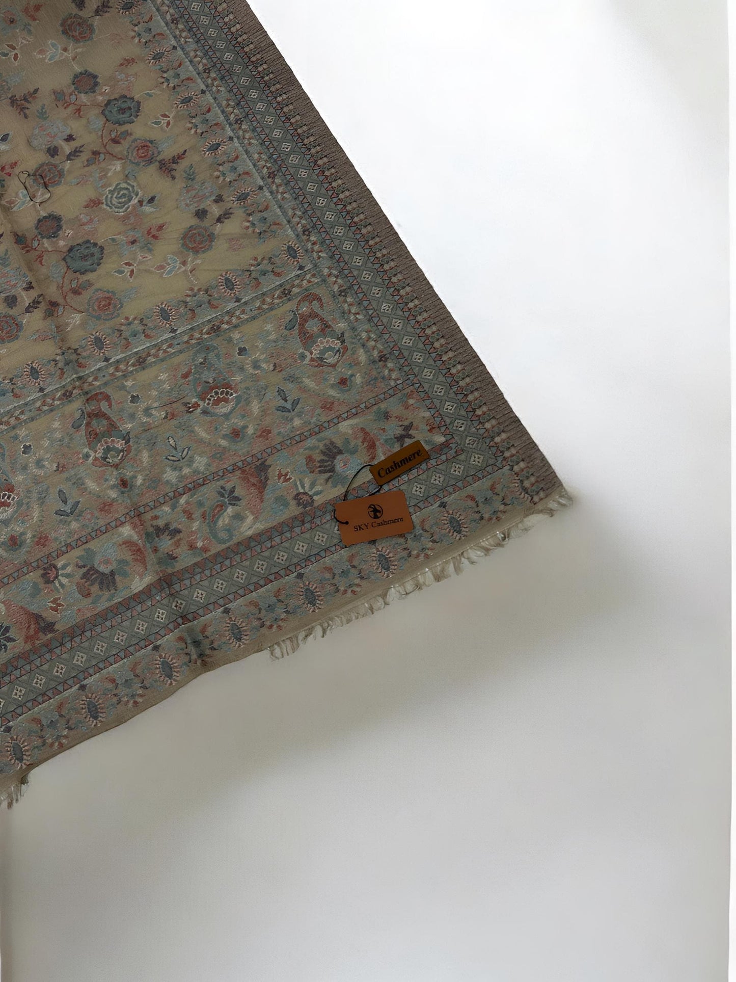 Clay Blue Beige Floral Pashmina Hijab