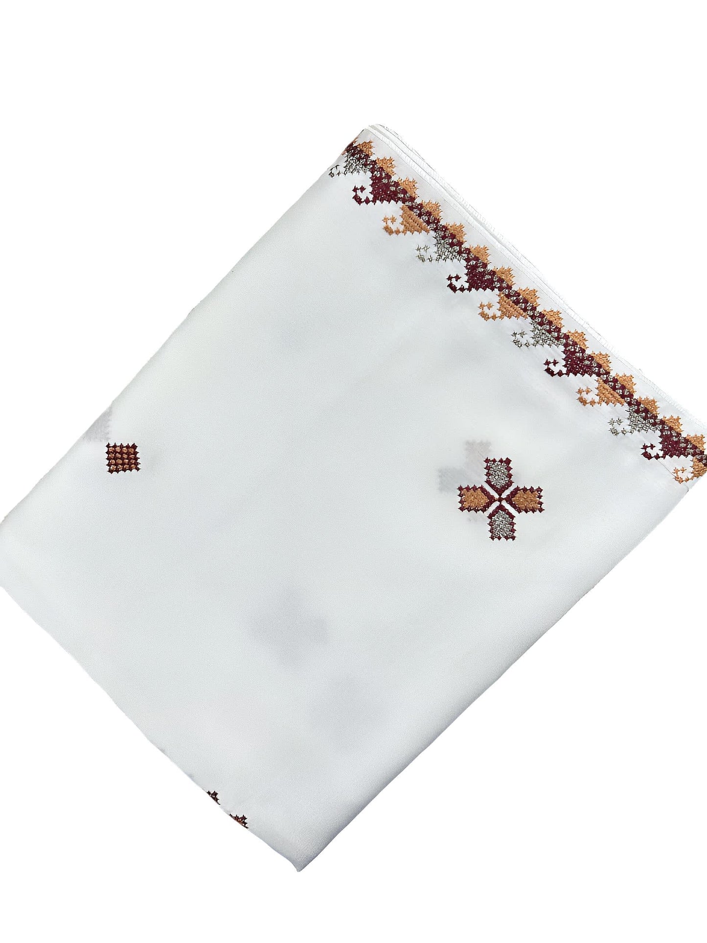 White Orange Multi Threadwork Border Shaal