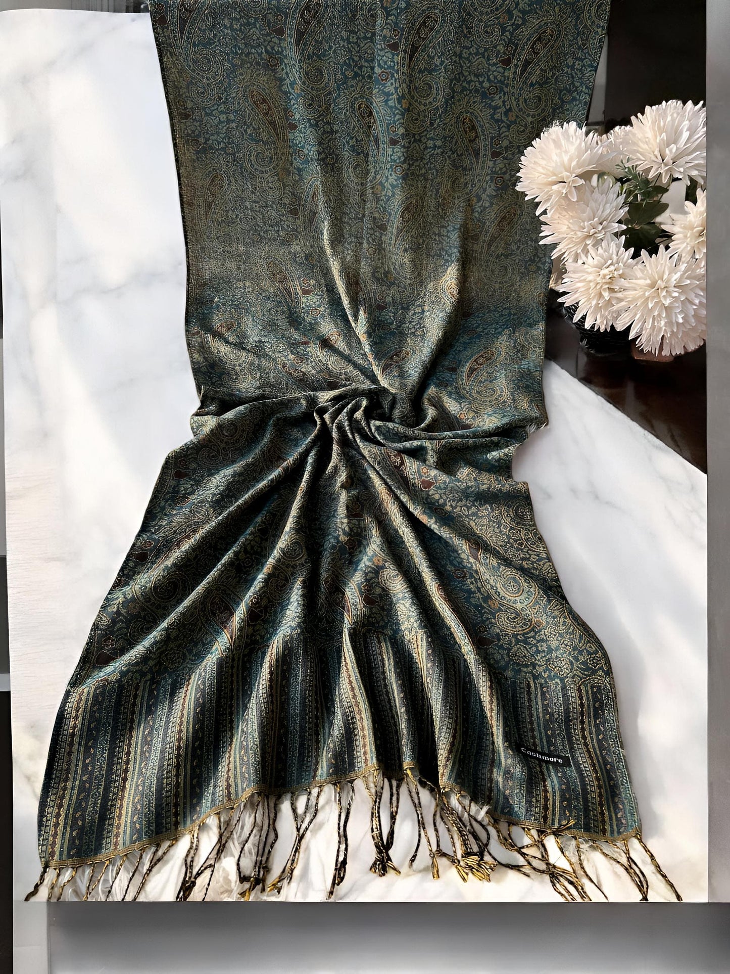 Sage Green Paisley Pashmina Hijab Shaal