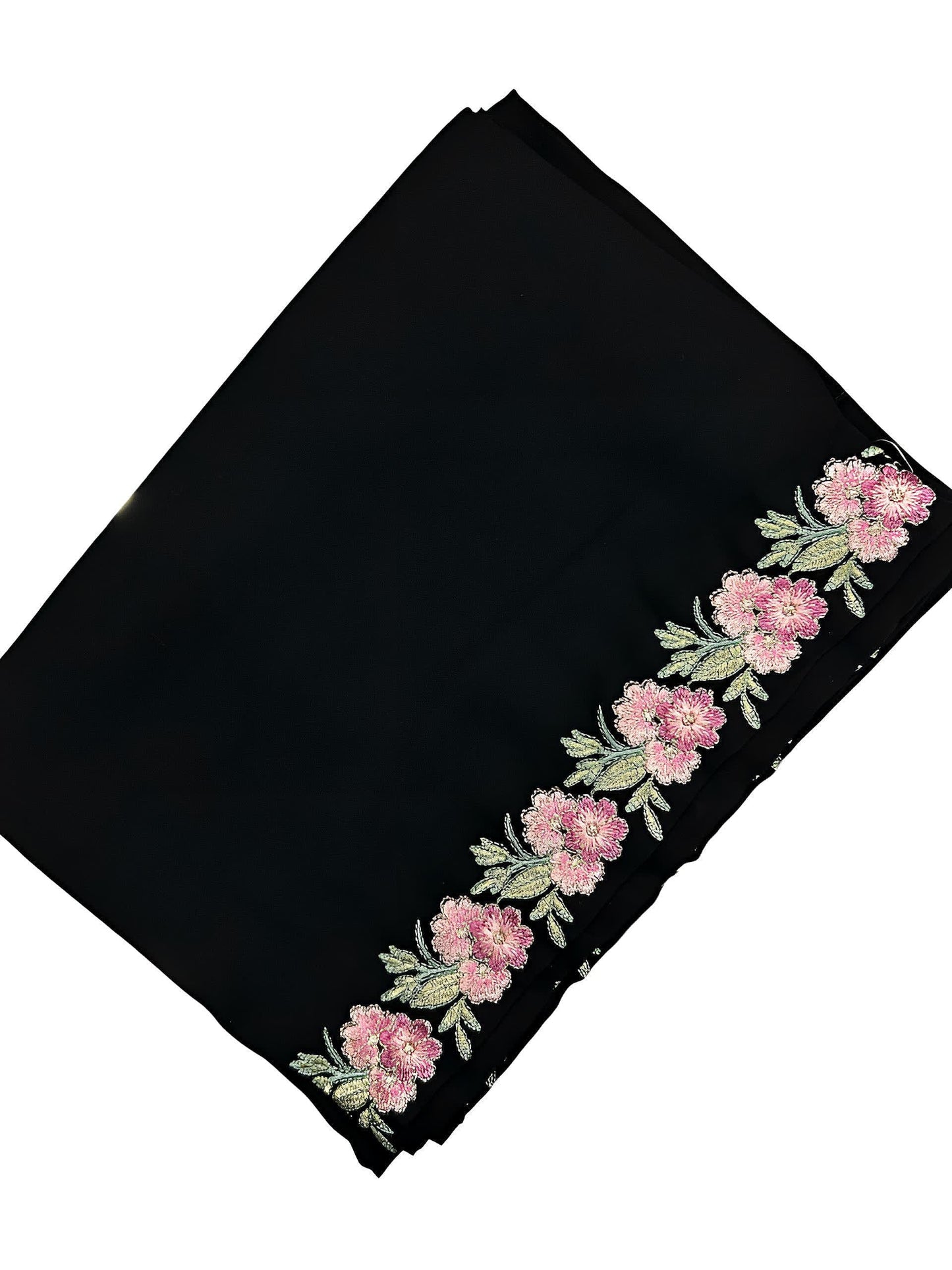 Black Pink Begonia Floral Border Shaal