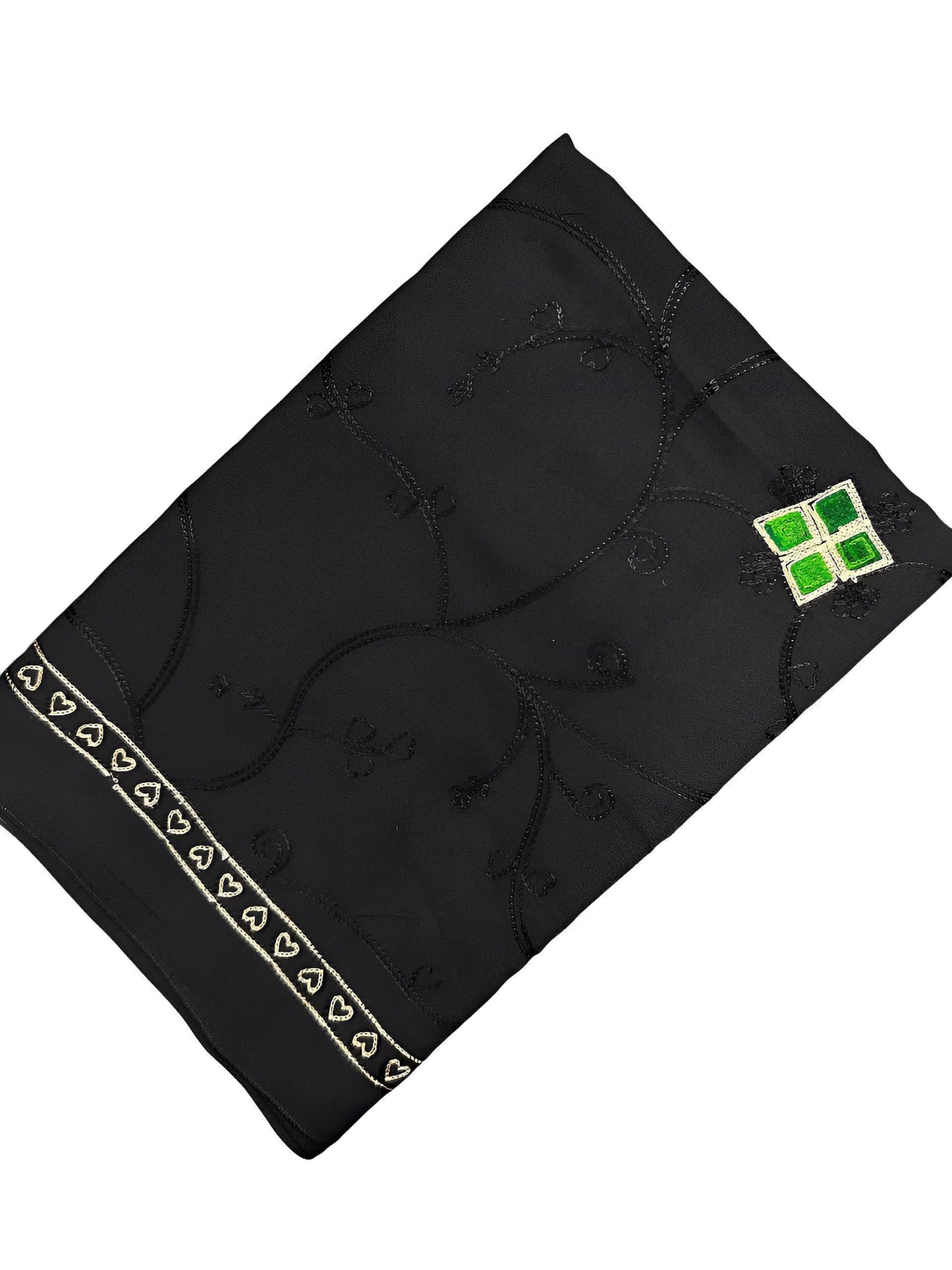 Black Multi Square Embroidered Lawn Dupatta