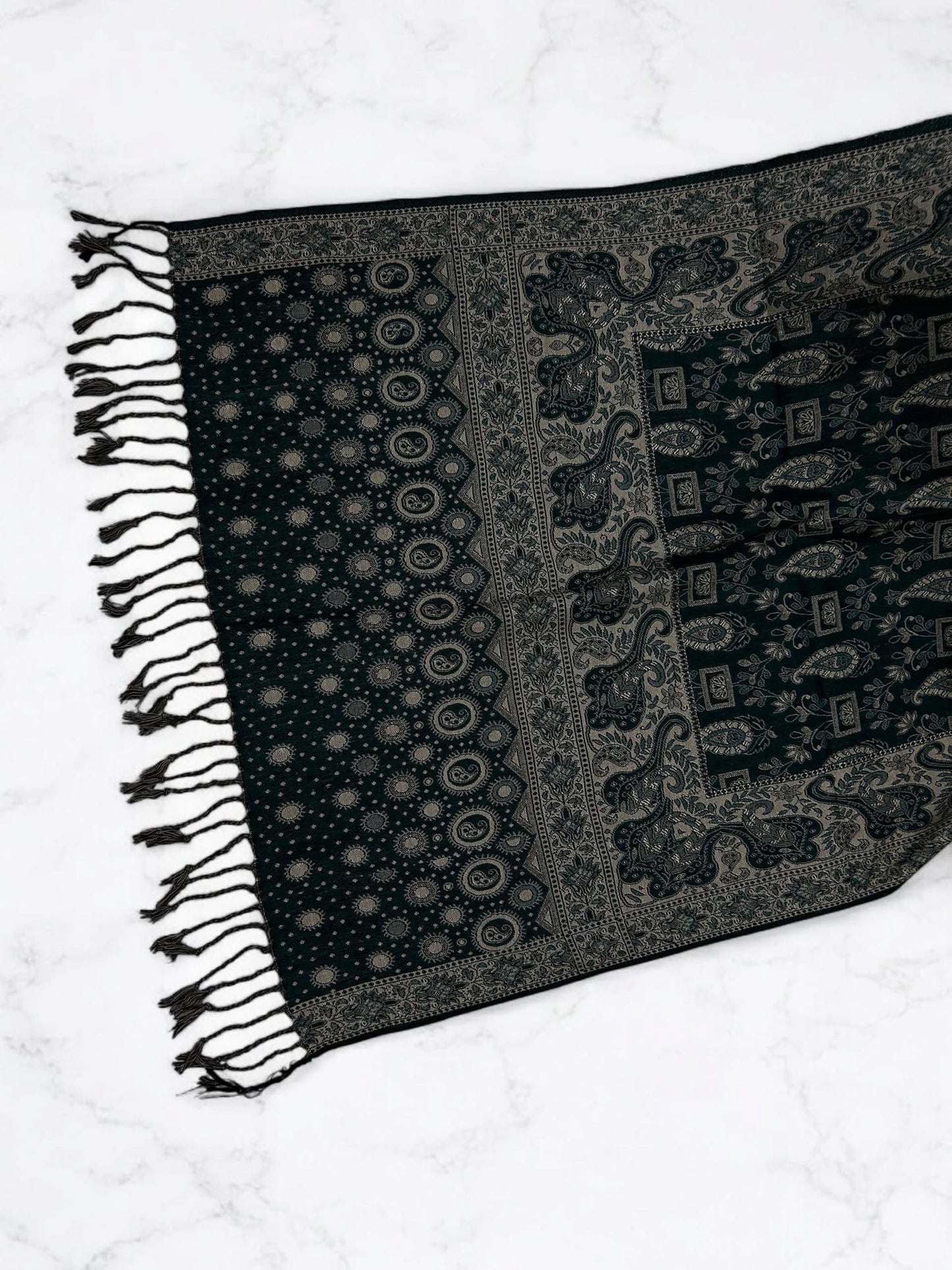 Bottle Green Beige Dotted Two-tone Paisley Pashmina Hijab