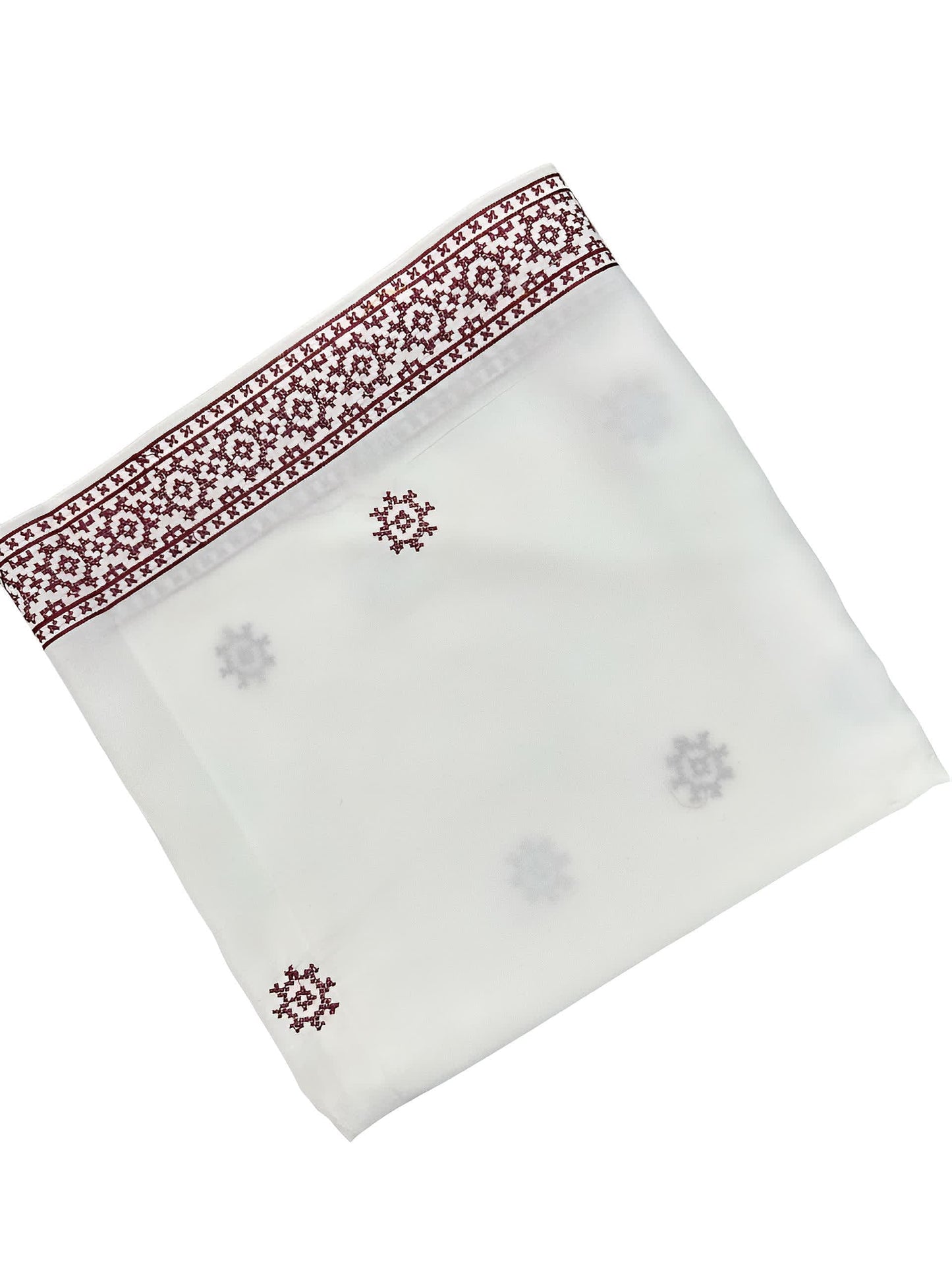 White Brown Embroidered Border Shaal