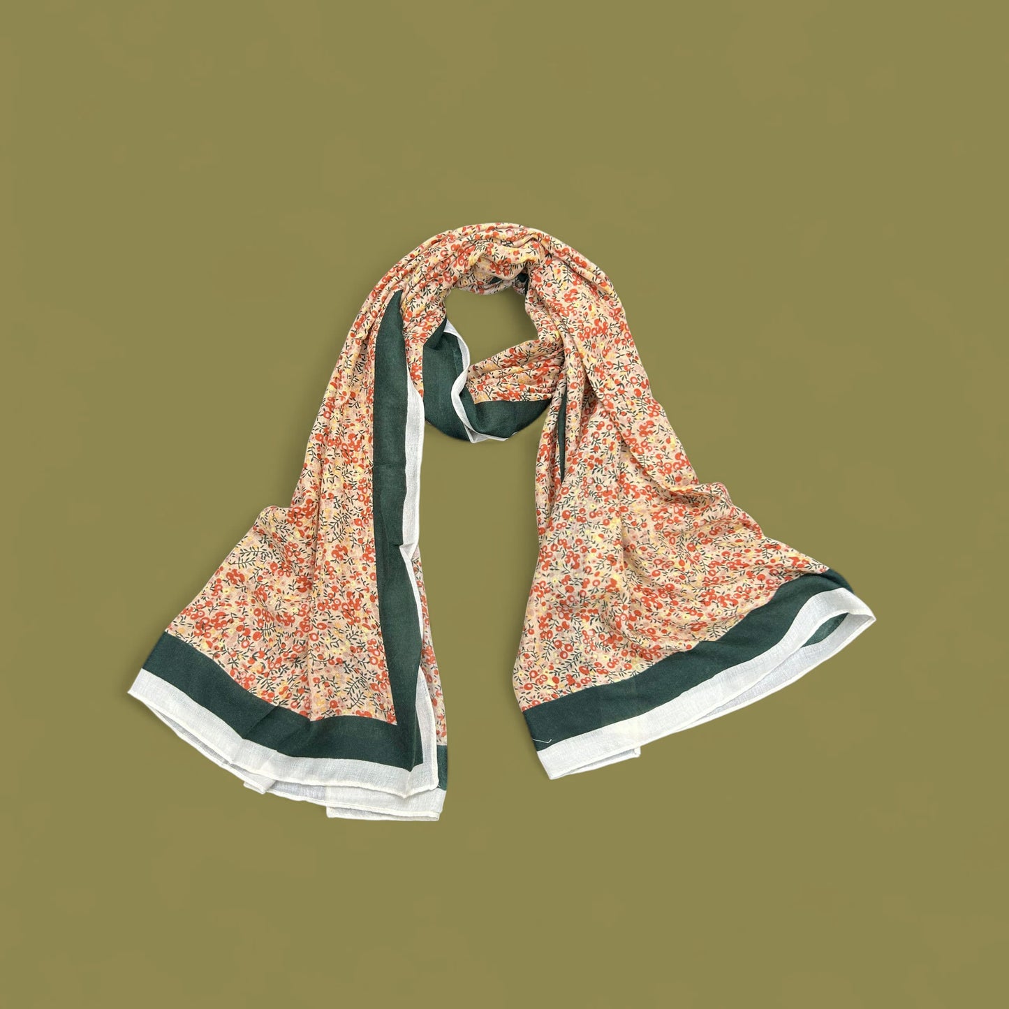 Peachy Green Floral Printed Modal Hijab