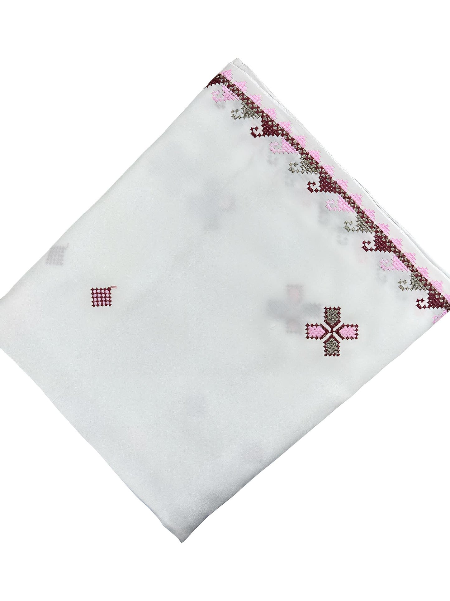 White Pink Multi Threadwork Border Shaal