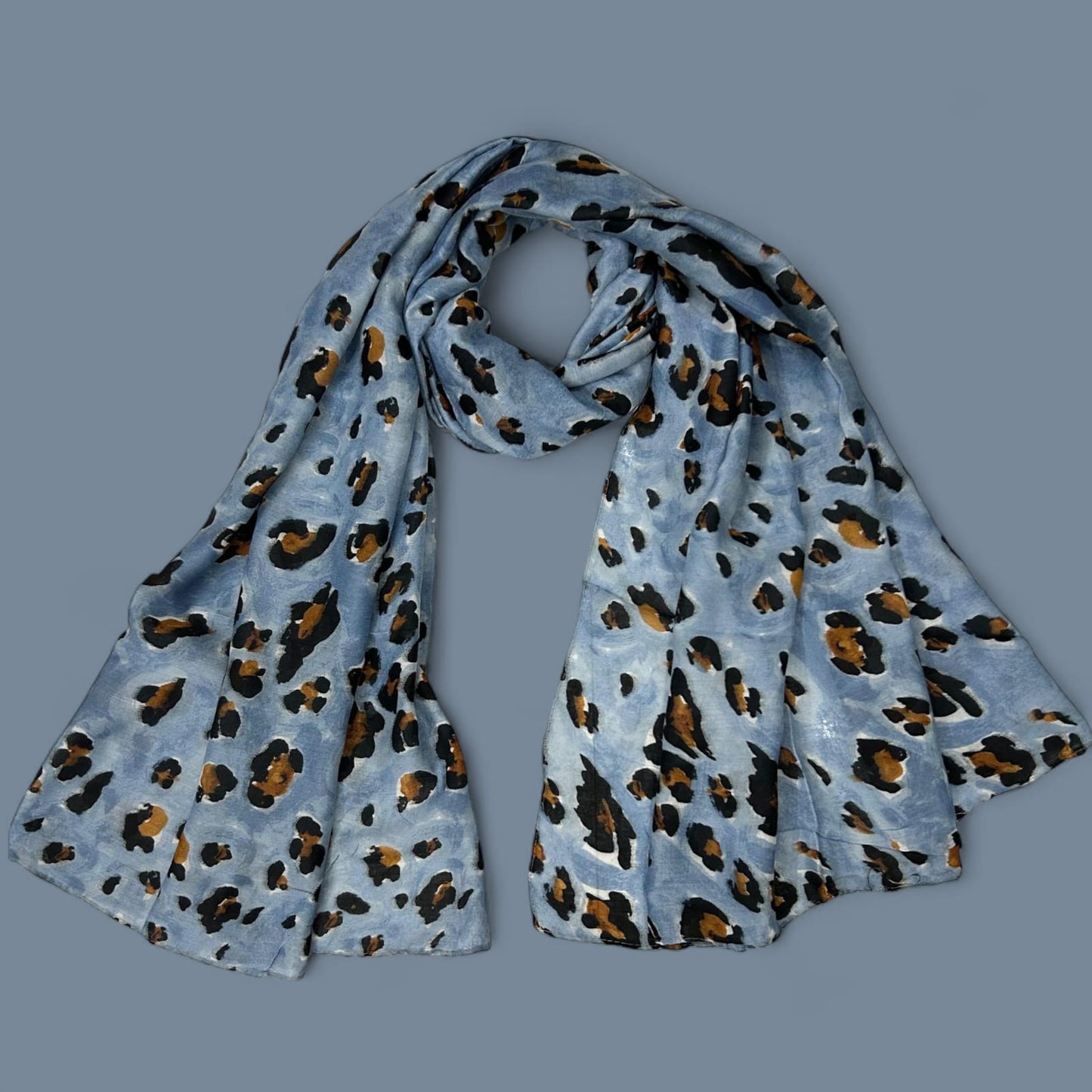Sky Blue Black Leopard Printed Lawn Hijab