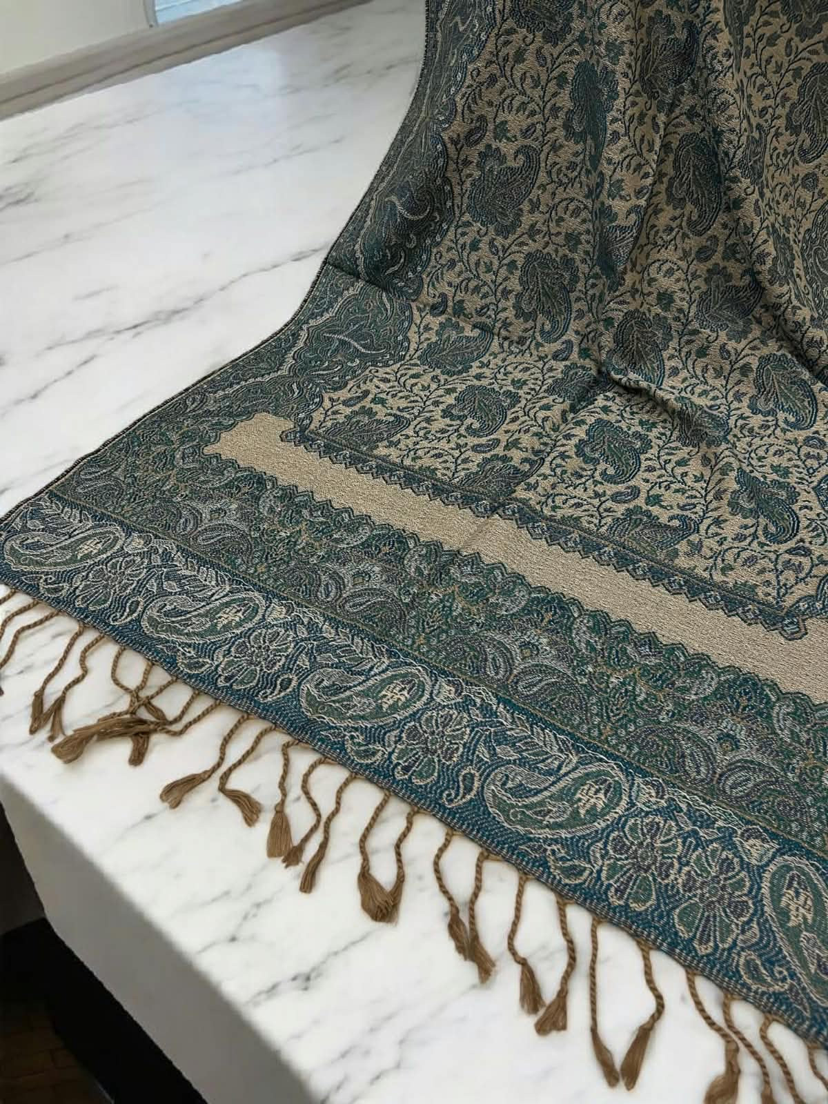 Coffee Aqua Damask Paisleys Dual Tone Pashmina Hijab