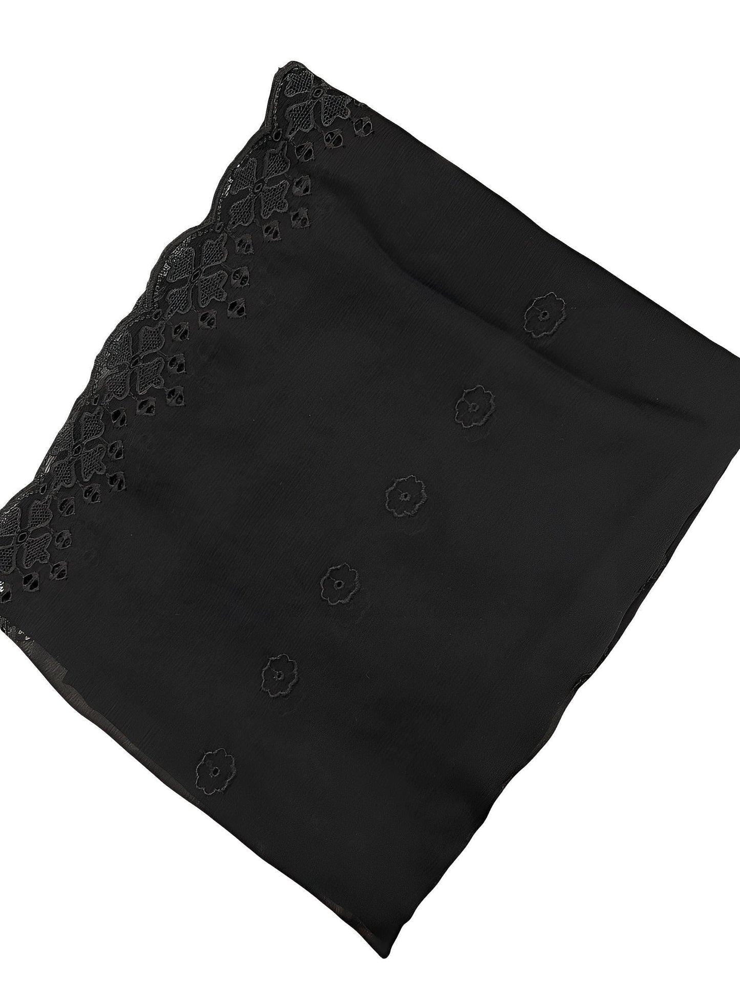 Black Circled Embroidered Chiffon Dupatta