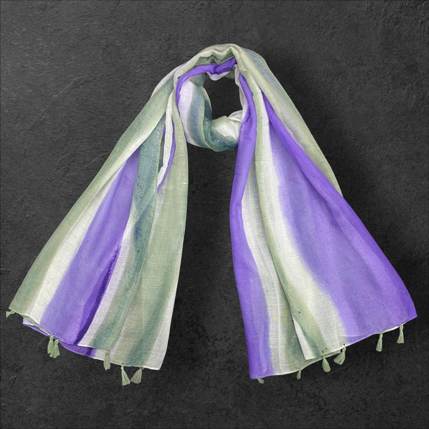 Grey Purple Tie-Dye Printed Lawn Tassel Hijab