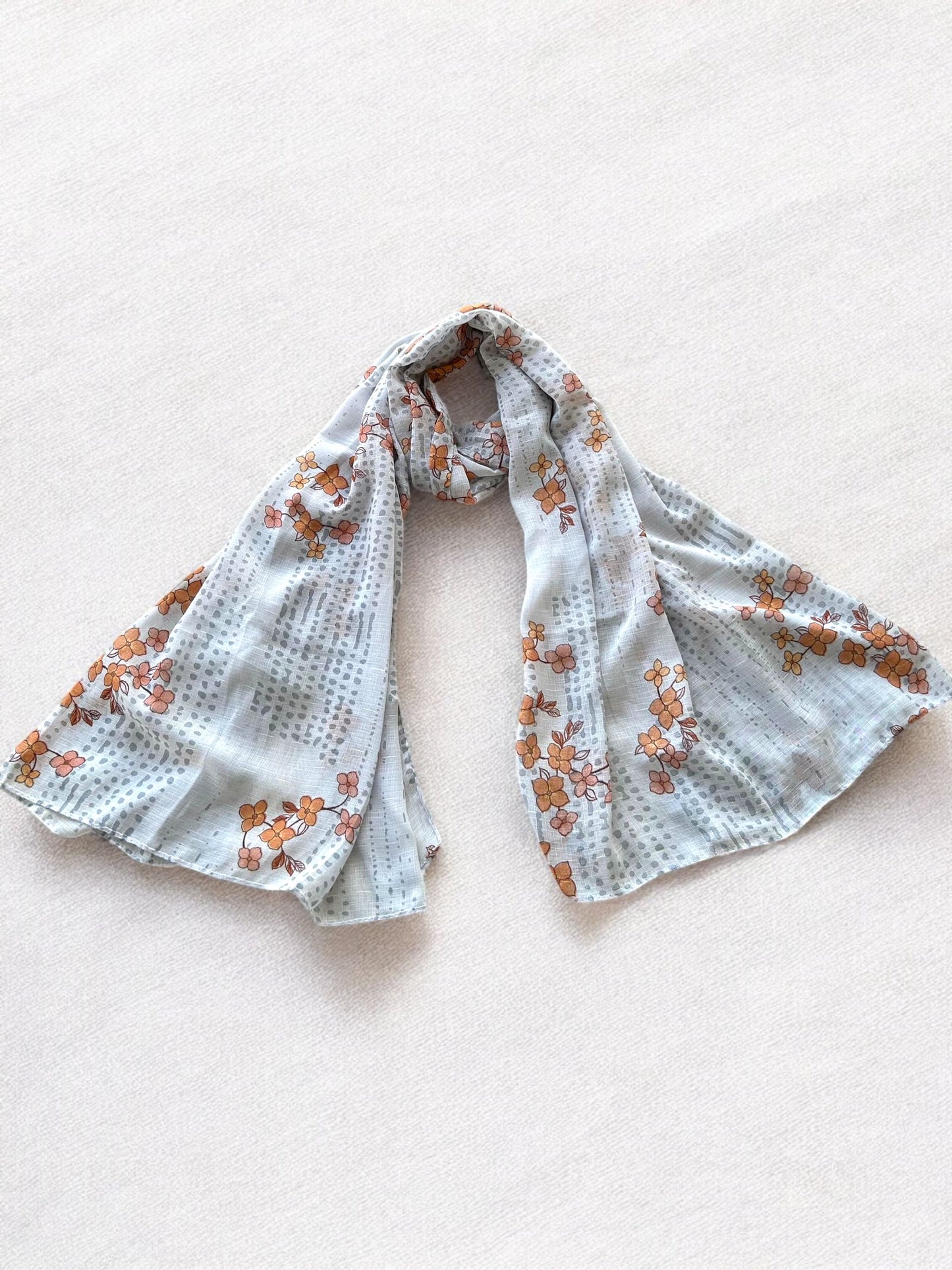 Ash Grey Brown Flowers Printed Modal Hijab