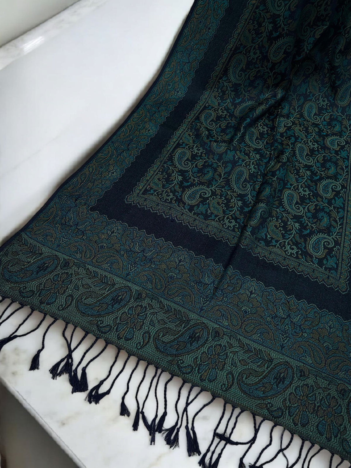 Navy Teal Little Paisleys Two-Tone Pashmina Hijab