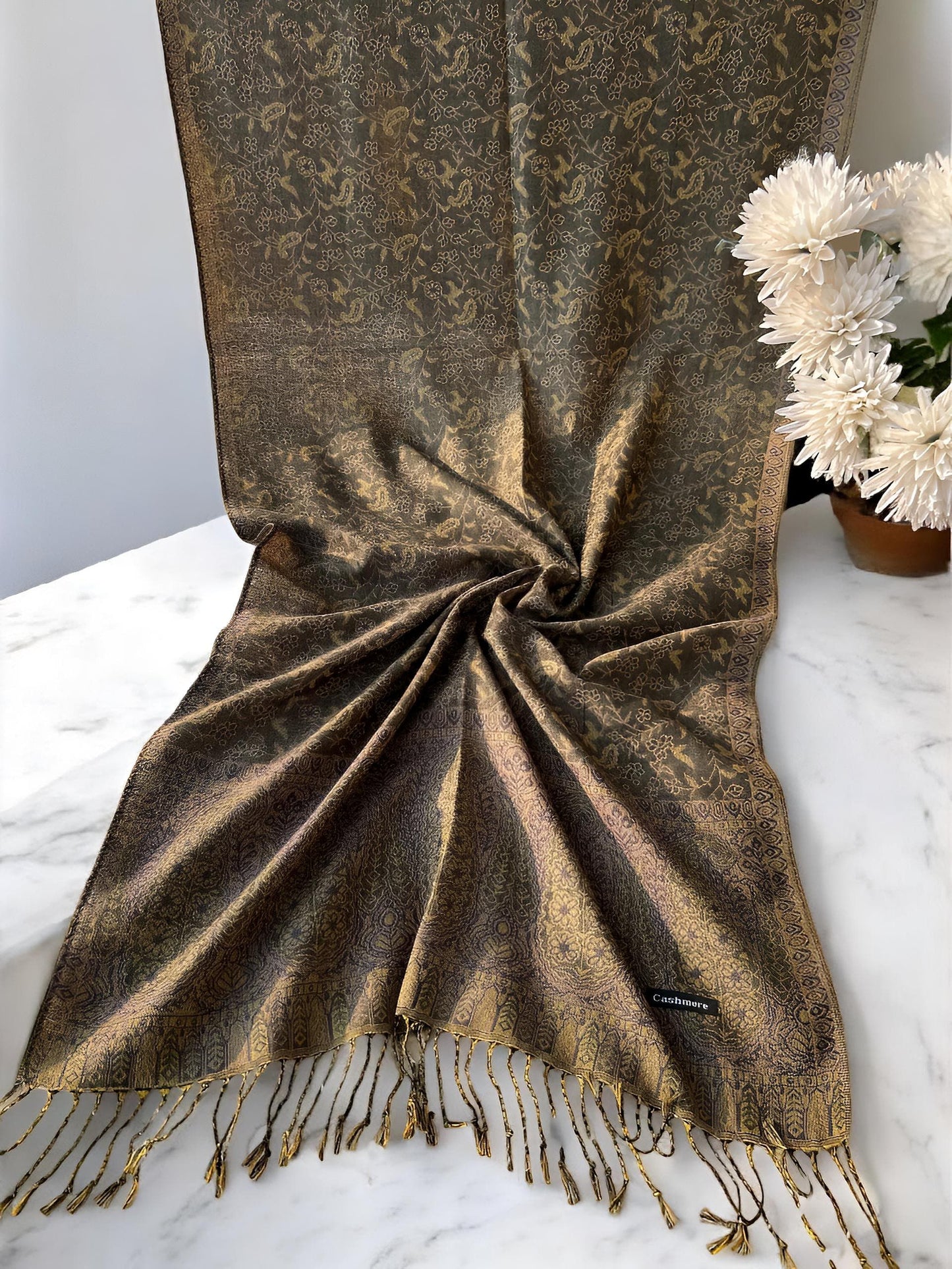 Brownie Black Paisley Pashmina Hijab Shaal