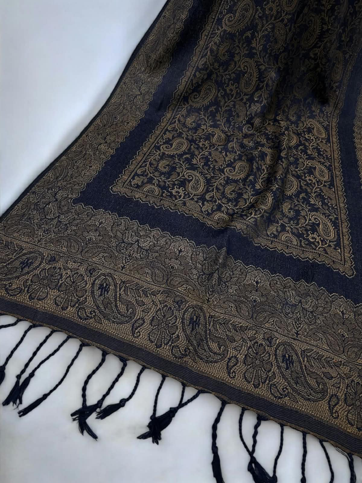 Navy Gold Little Paisleys Two-Tone Pashmina Hijab