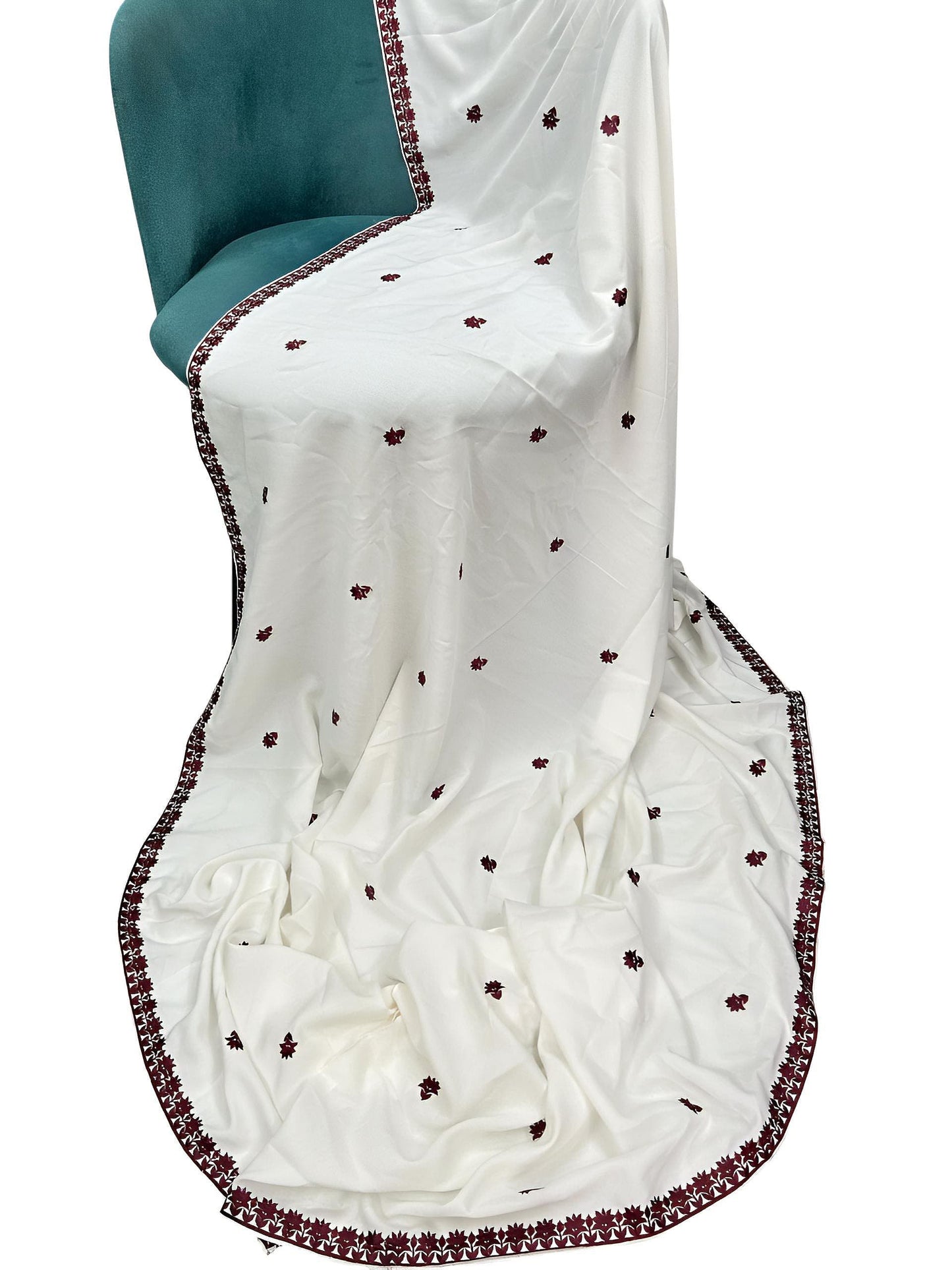 Maroon White Floral Border Shaal
